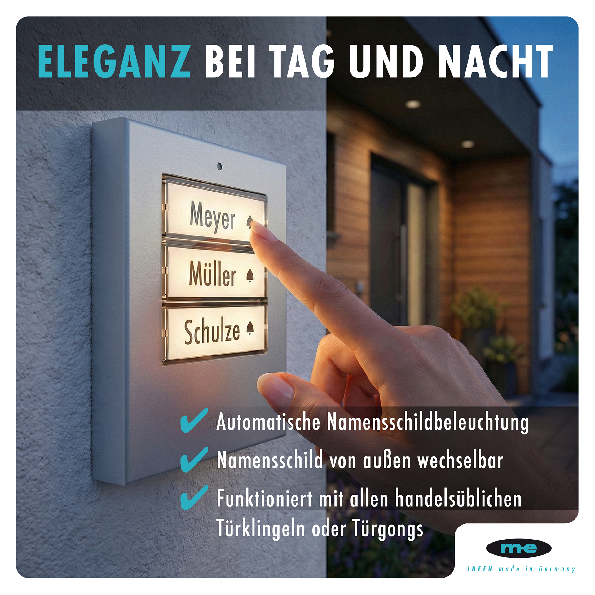 Klingeltaster, beleuchtet 1, 2, 3-Familienh. Kunststoff oder Edelstahl (AP)