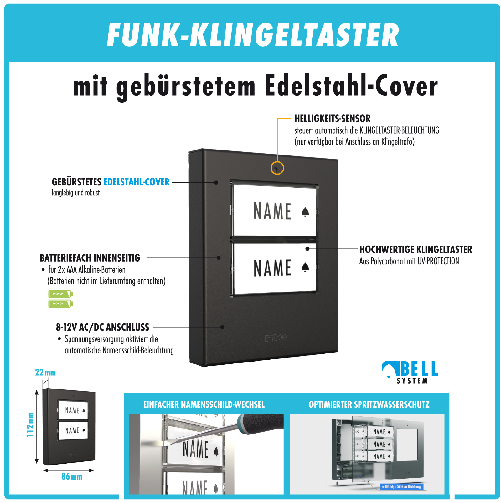 PROMO Funk-Türglocken-Set für 1, 2 oder 3-Fam.-Haus, Sender in silber, anthrazit oder weiß u. Empfänger mit Durchstecker/Steckdose