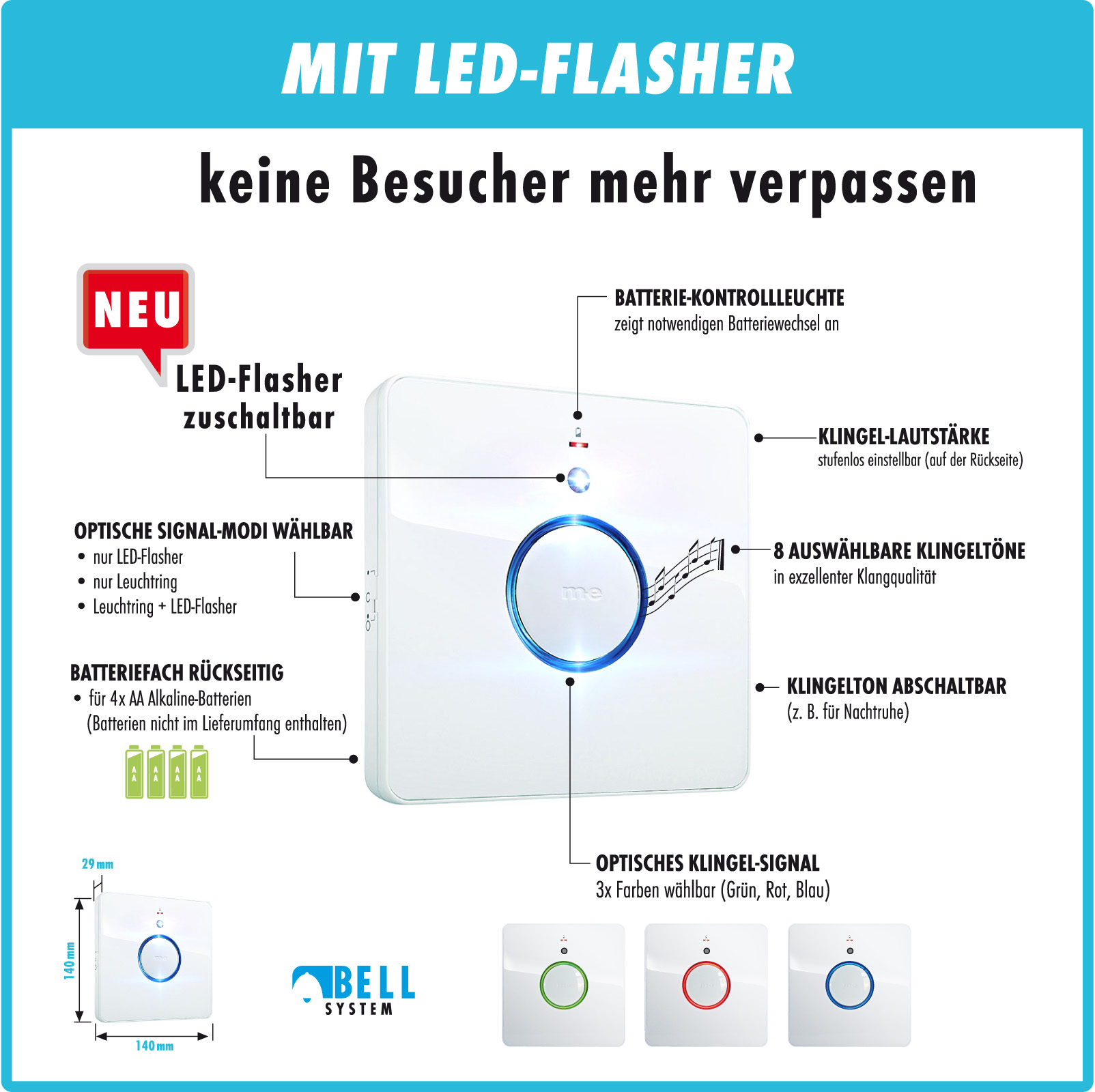 Funk-Türklingel-Set BELL-532-W – Kabellose Türklingel für 2 Familienhäuser, batteriebetriebene Funkklingel mit Empfänger & Sender in Kunststoff weiß. Funk-Türklingel-Set BELL-532-W – Kabellose Türklingel für 2 Familienhäuser, batteriebetriebene Funkklingel mit Empfänger & Sender in Kunststoff weiß.