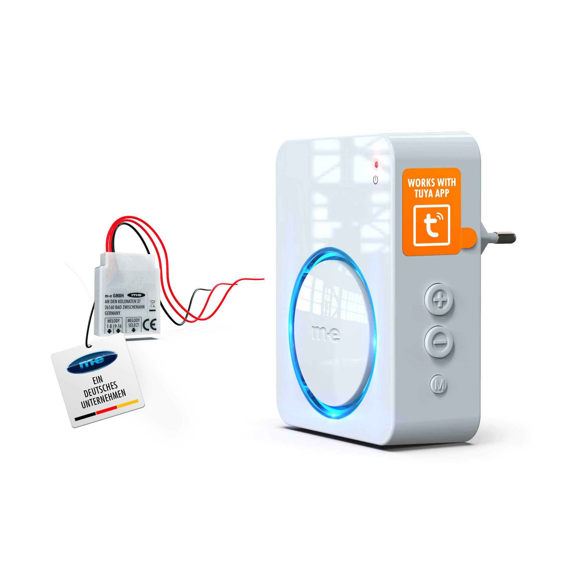 SET: Aus Kabel mach Funk, Converter mit WIFI Funk-Empfänger für die Steckdose- Meldet Besucher direkt am Gerät und auf Ihrem Smartphone