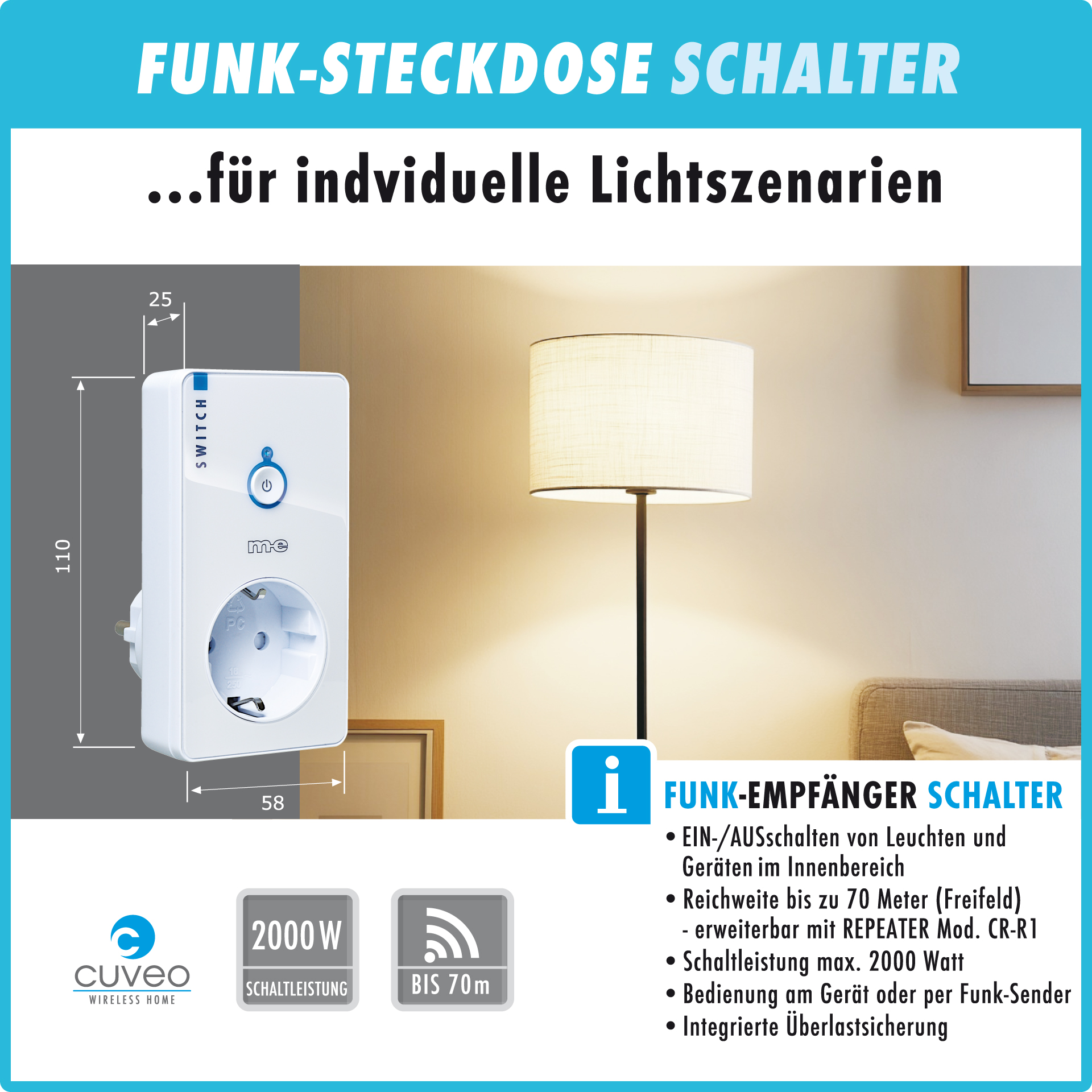 CUVEO Funk-Steckdose Schalter
