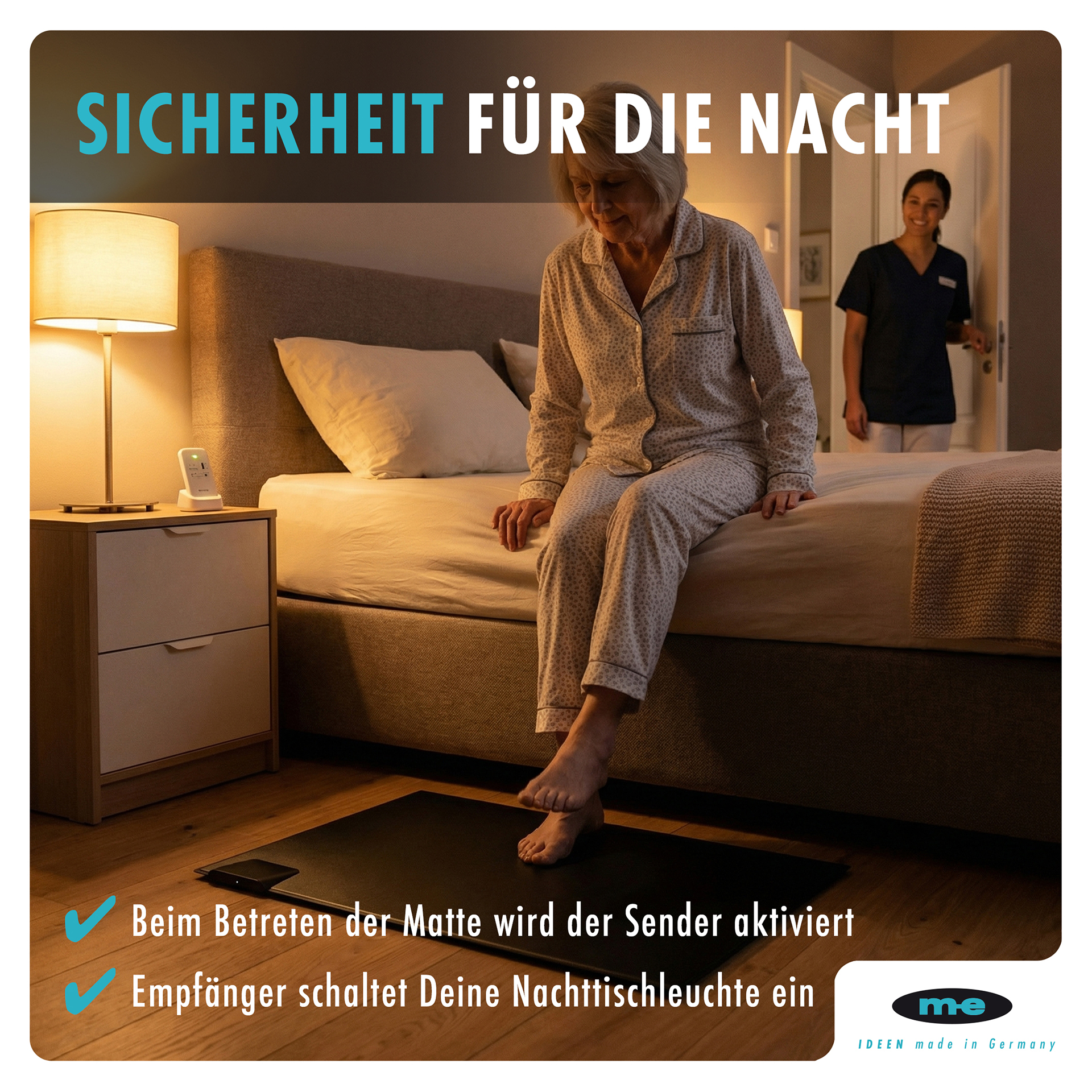 Funk-Sensormatte BELL-5770 mit drahtlosen Funkempfänger, Kabellose Alarmtrittmatte, Alarmmatte für Demenzpatienten, alarmiert beim Betreten oder beim Entfernen, ideal auch für Haustiere