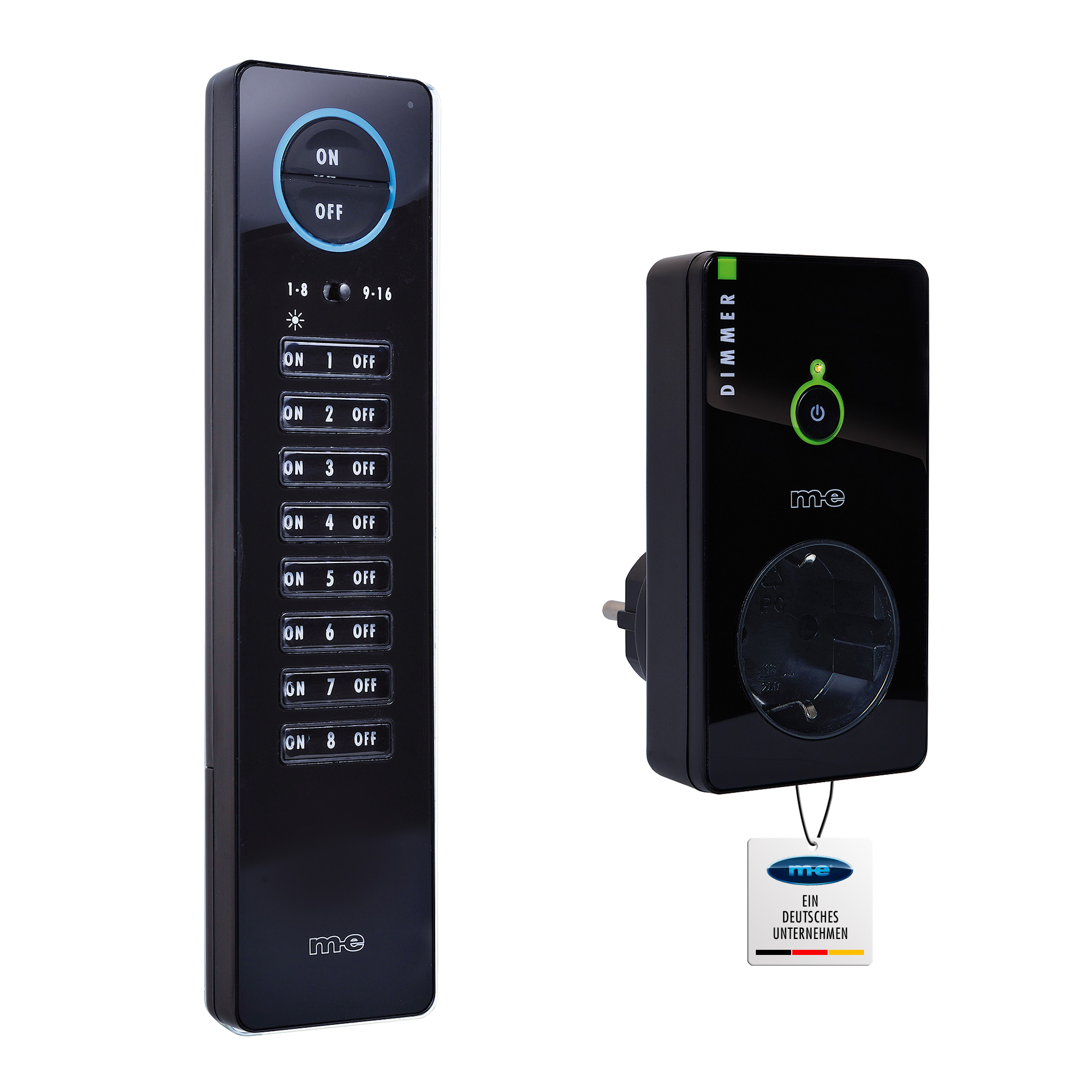Startersets mit Funk-Fernbedienung und Steckdosen-Dimmer, wahlweise 1-3 Stück, in Farbe weiß oder schwarz