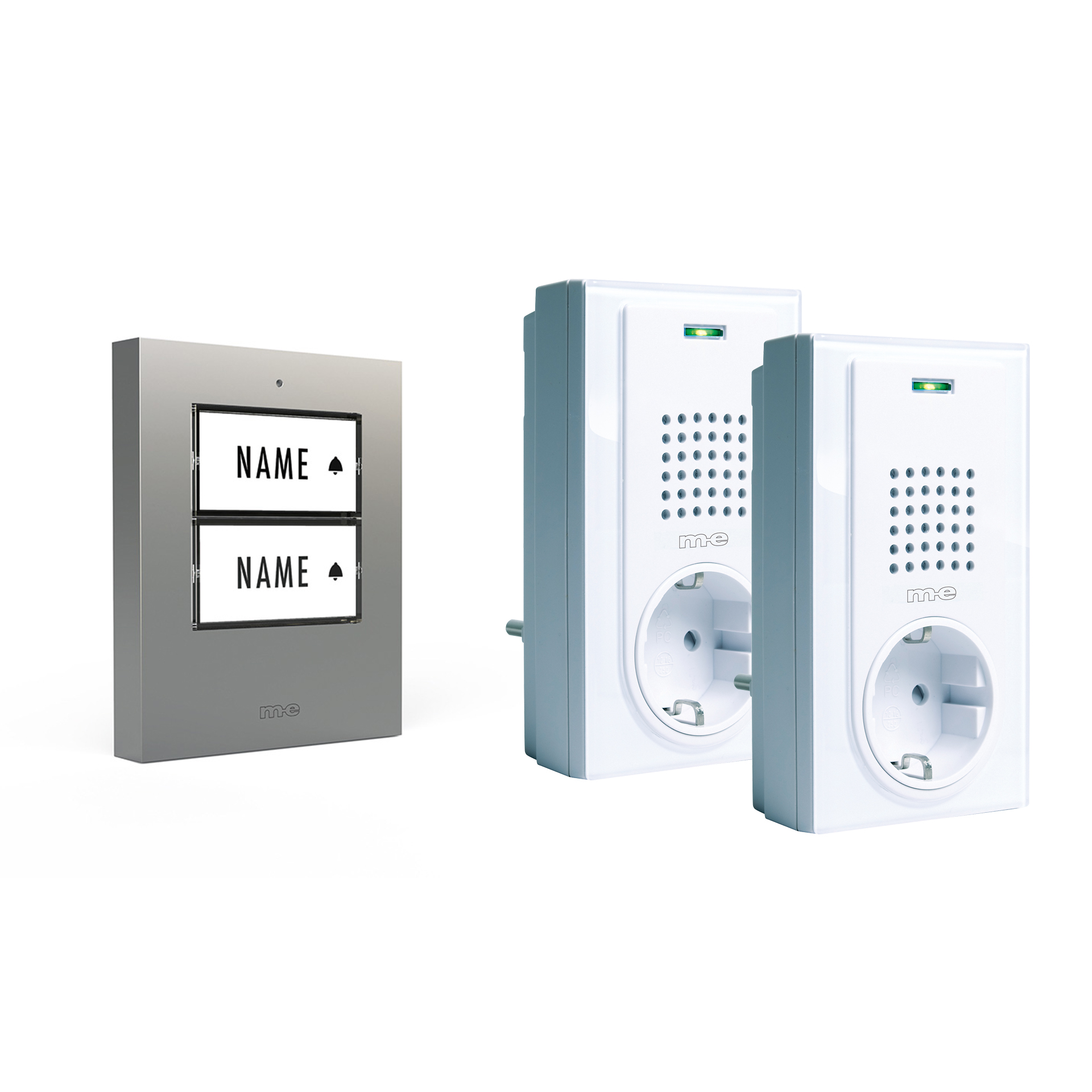 PROMO Funk-Türglocken-Set für 1, 2 oder 3-Fam.-Haus, Sender in silber, anthrazit oder weiß u. Empfänger mit Durchstecker/Steckdose