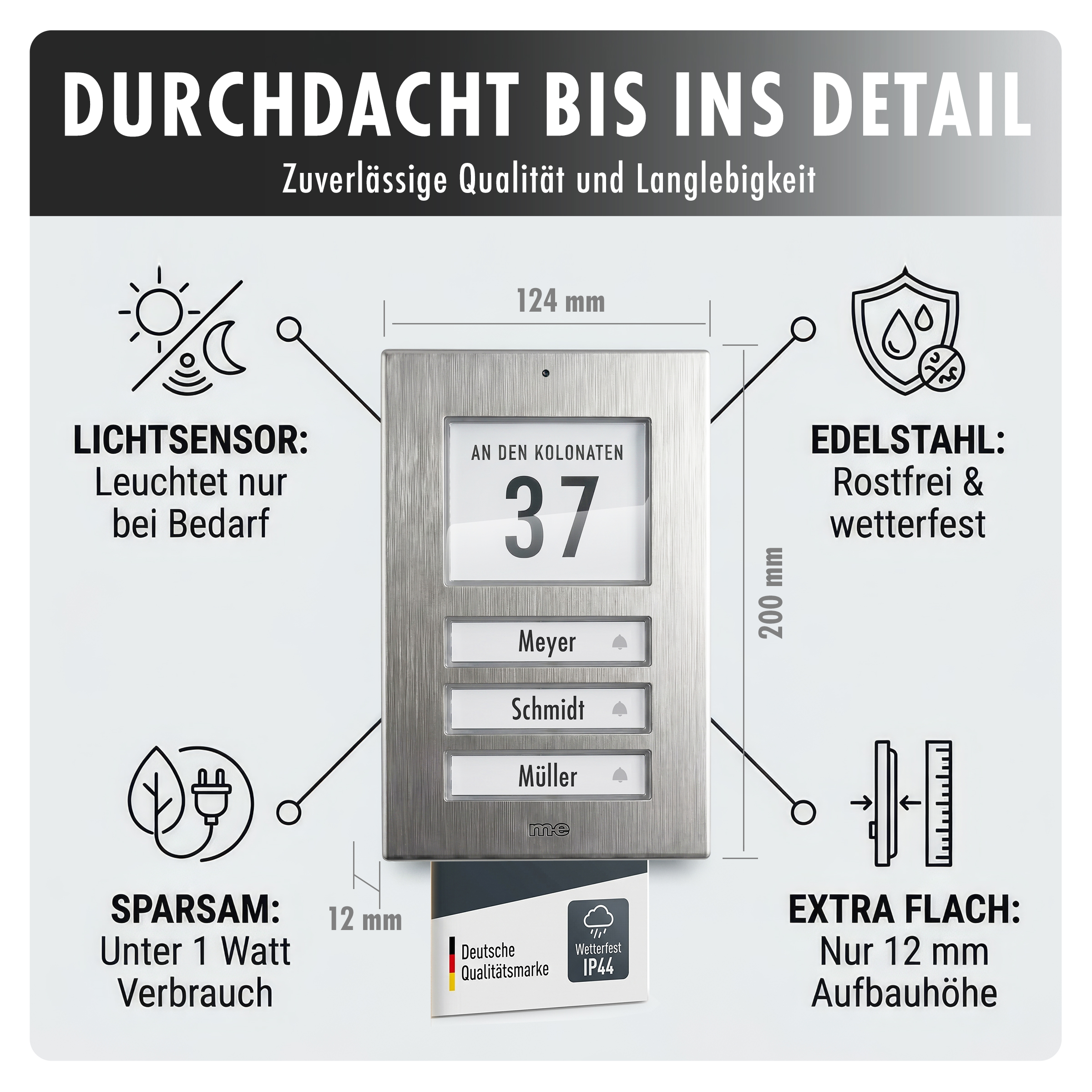 Klingeltaster für 1, 2, 3-Familienhaus Edelstahl (AP)