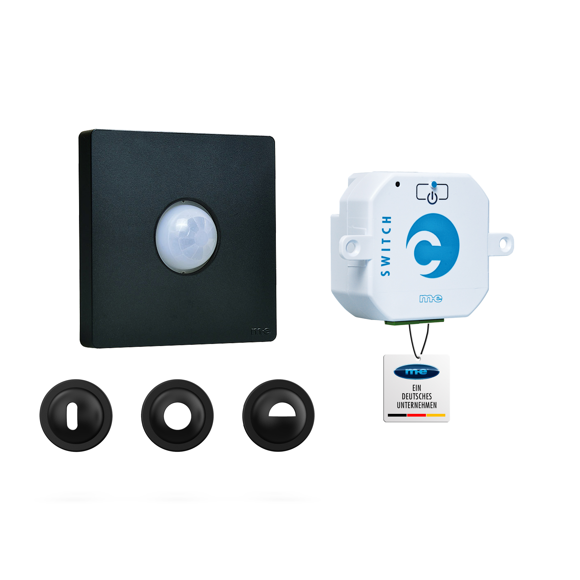 Starterset 33, Funk-Bewegungsmelder Innen in Farbe weiß oder schwarz + Einbauschalter 2000 W
