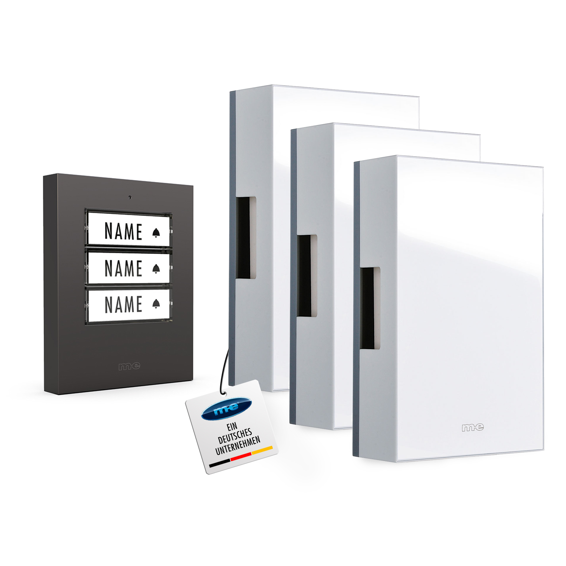 SET: Klingeltaster für 1-, 2- oder 3-Familienhaus in Farbe anthrazit mit  mechanischem Zweiklang-Gong SET: Klingeltaster für 1-, 2- oder 3-Familienhaus in Farbe anthrazit mit  mechanischem Zweiklang-Gong