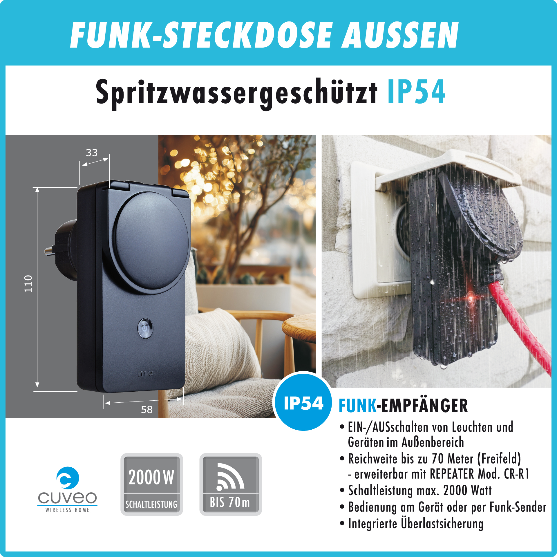 CUVEO Starterset 11, Wandtaster 2-Kanal wahlweise in Farbe schwarz oder weiß mit 2x Aussen-Schalter