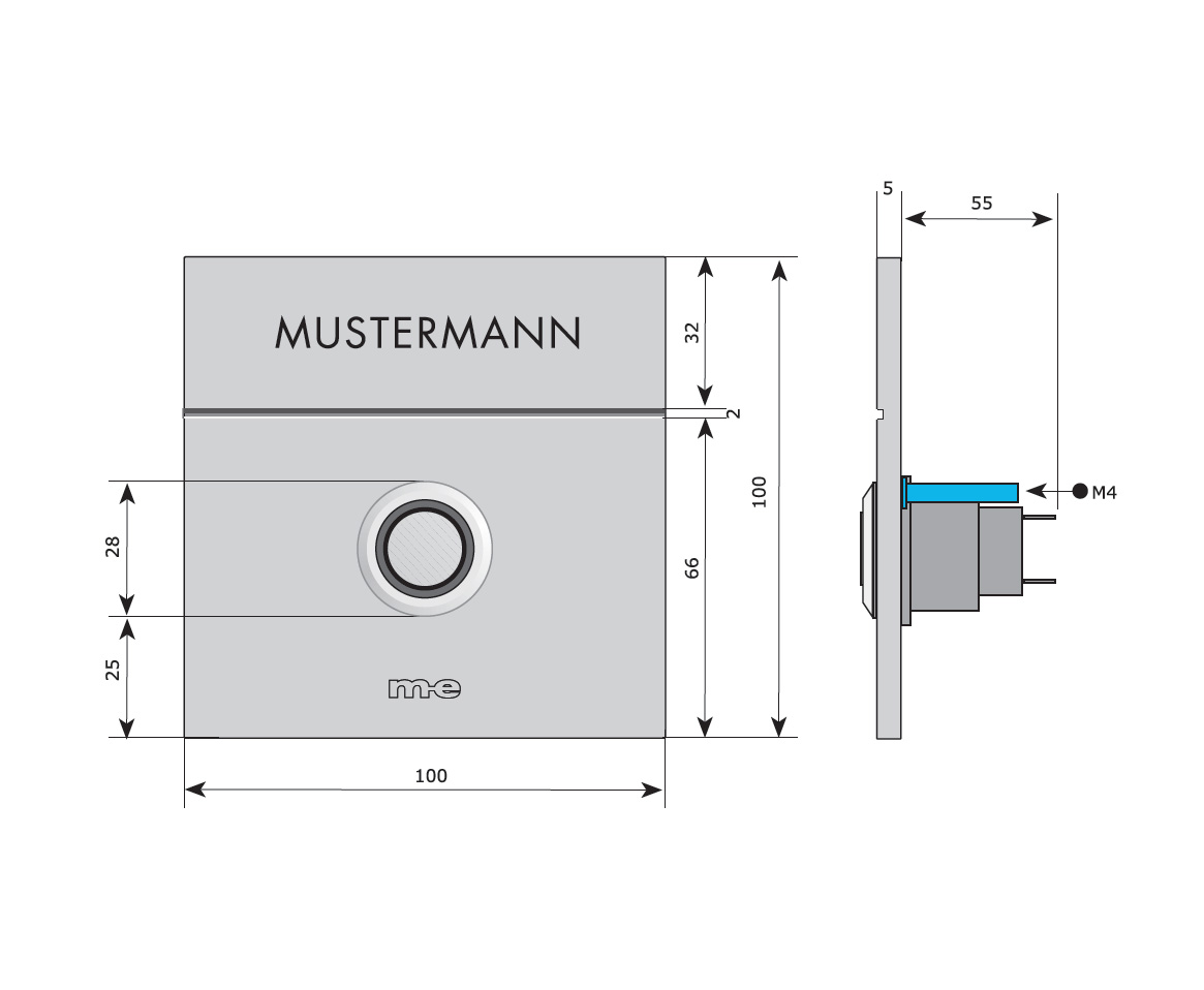 Klingeltaster m. integriertem Leuchtring, eckig mit Gravurfläche Klingeltaster m. integriertem Leuchtring, eckig mit Gravurfläche