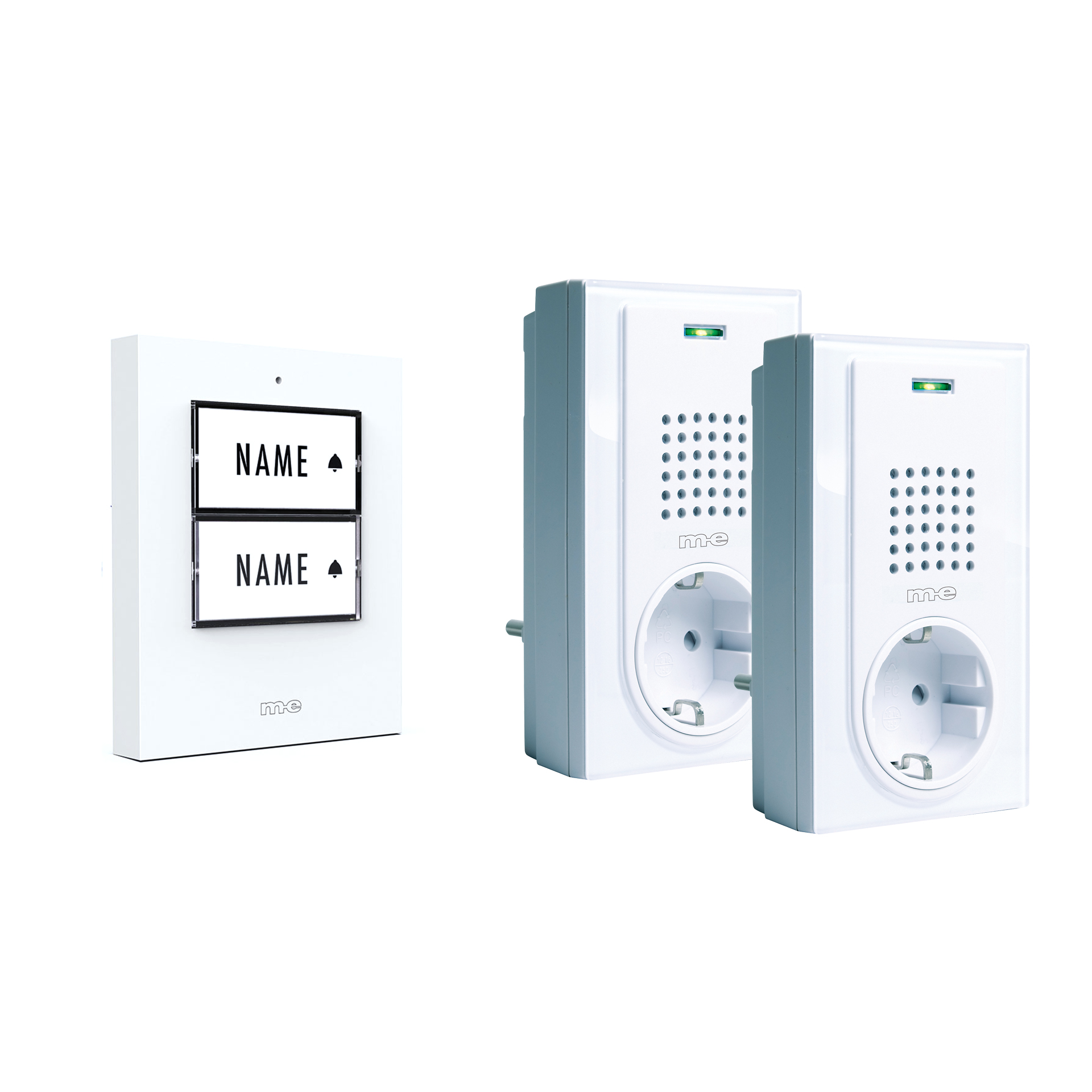 PROMO Funk-Türglocken-Set für 1, 2 oder 3-Fam.-Haus, Sender in silber, anthrazit oder weiß u. Empfänger mit Durchstecker/Steckdose