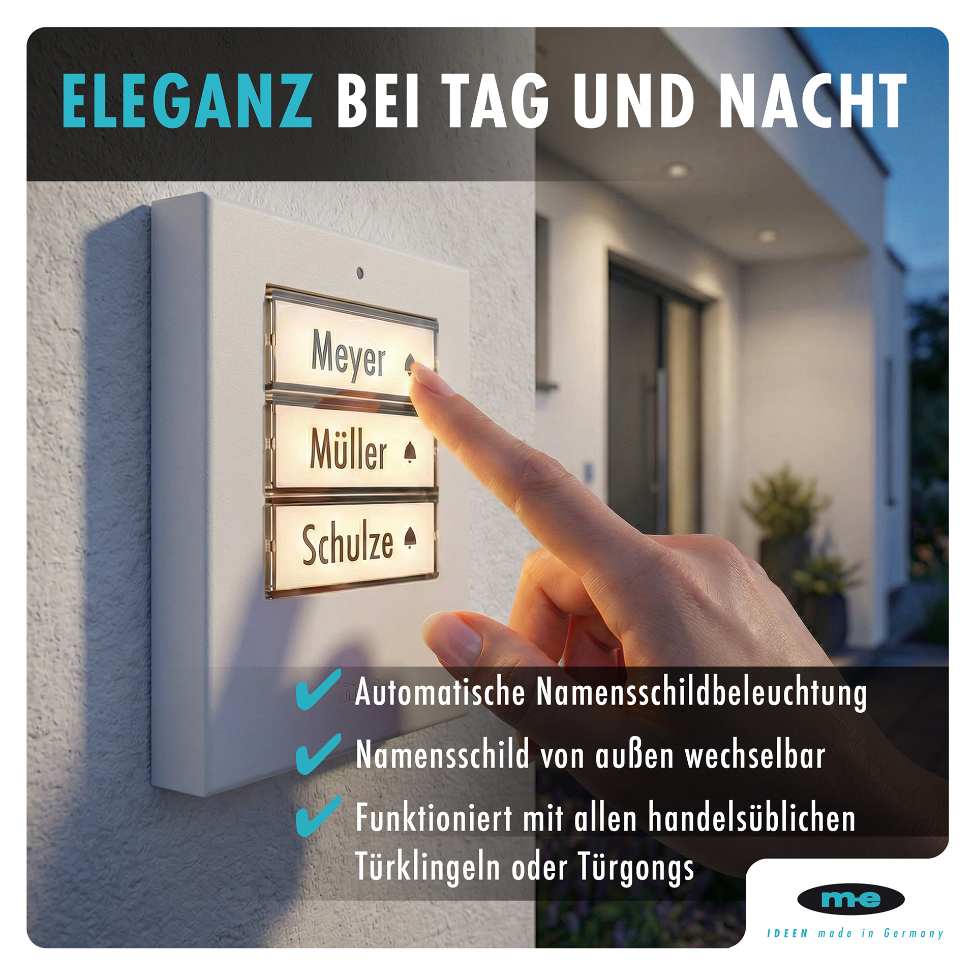 Klingeltaster, beleuchtet 1, 2, 3-Familienh. Kunststoff oder Edelstahl (AP)