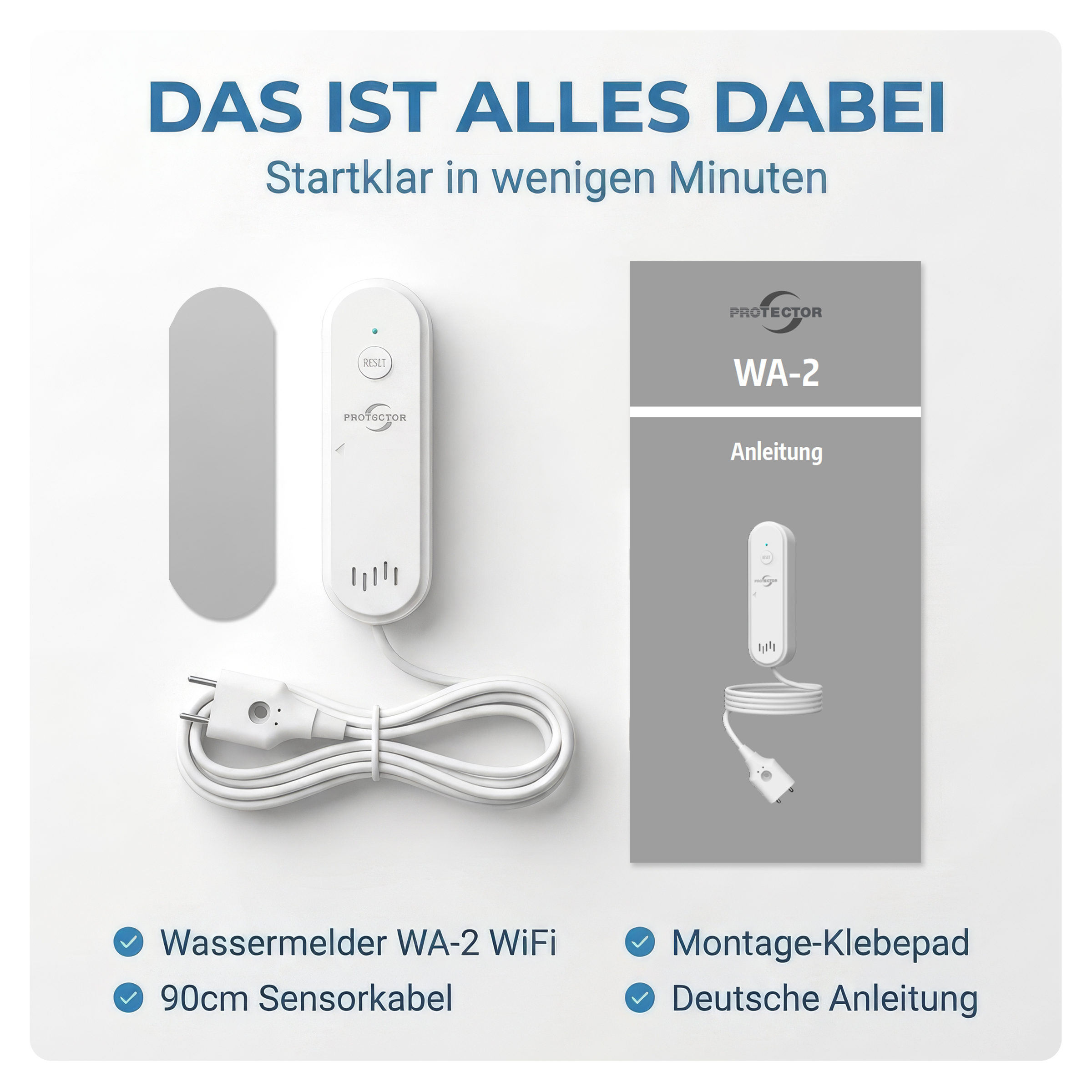 2er-Set WLAN WASSERALARM, mit Kabel, 2-fache Sicherheit