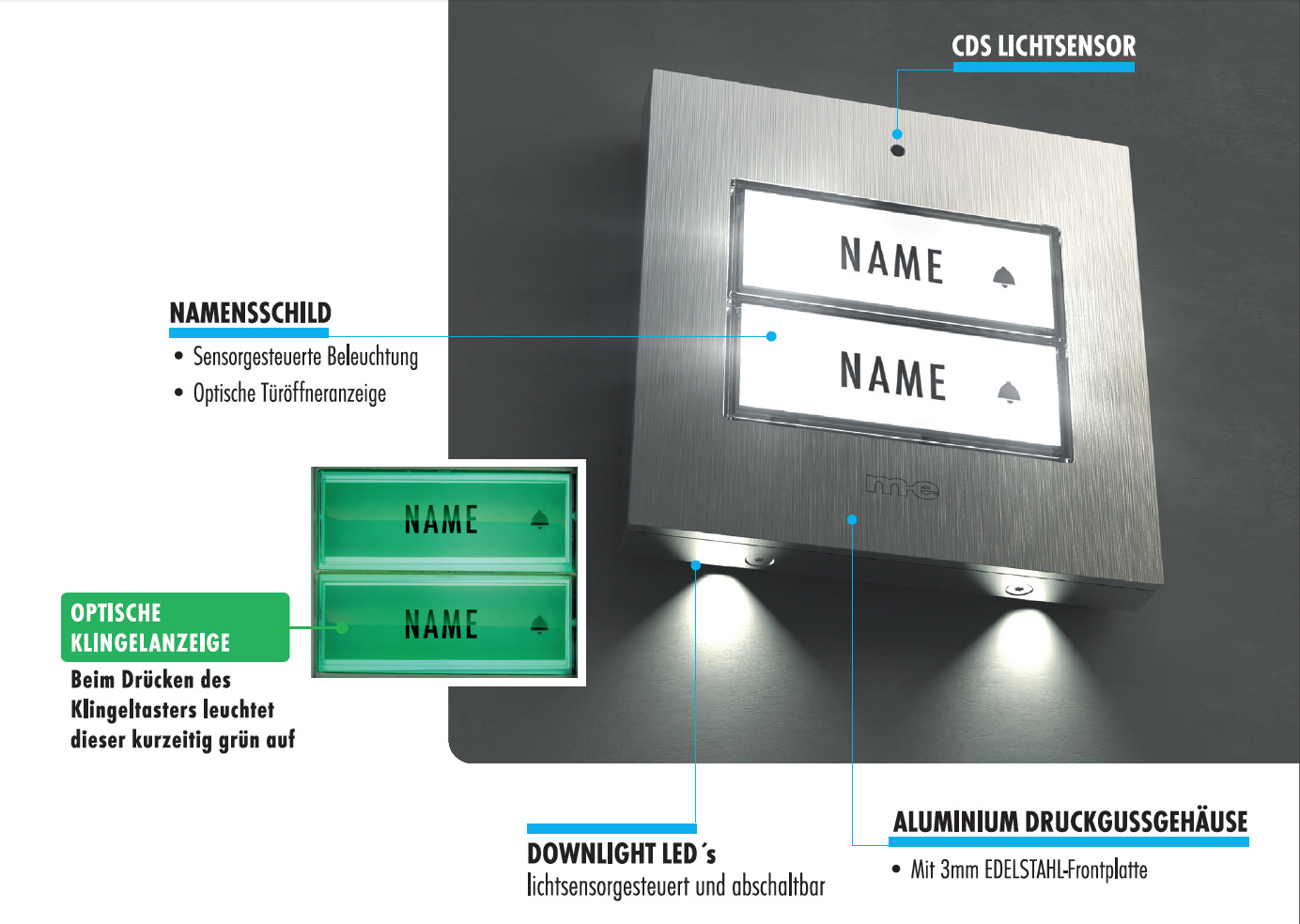 Klingeltaster, beleuchtet 1, 2-Familienh. Edelstahl (AP)