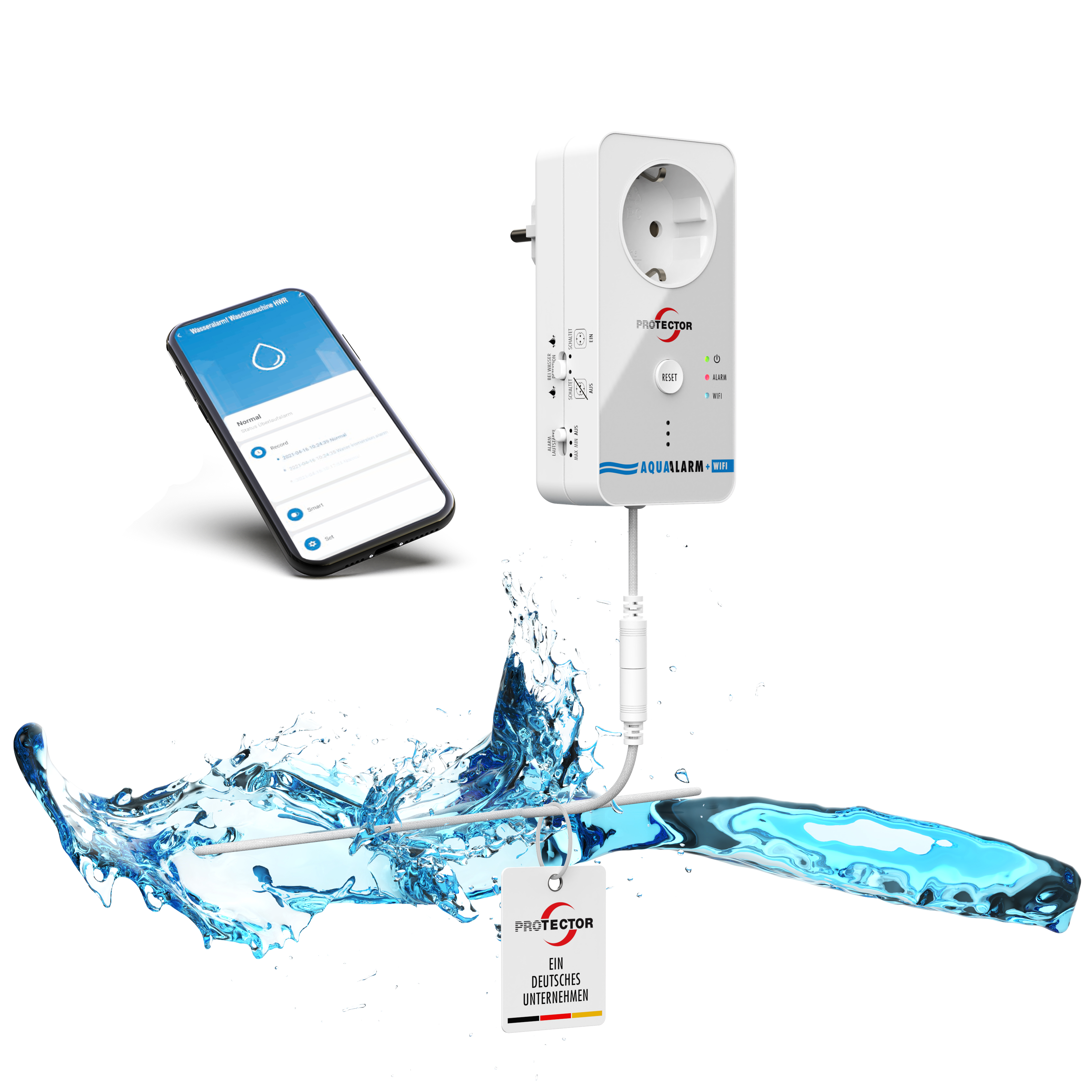 NEU WLAN WASSERALRM, mit full-sensitiven Detektorkabel, 3-fache Sicherheit