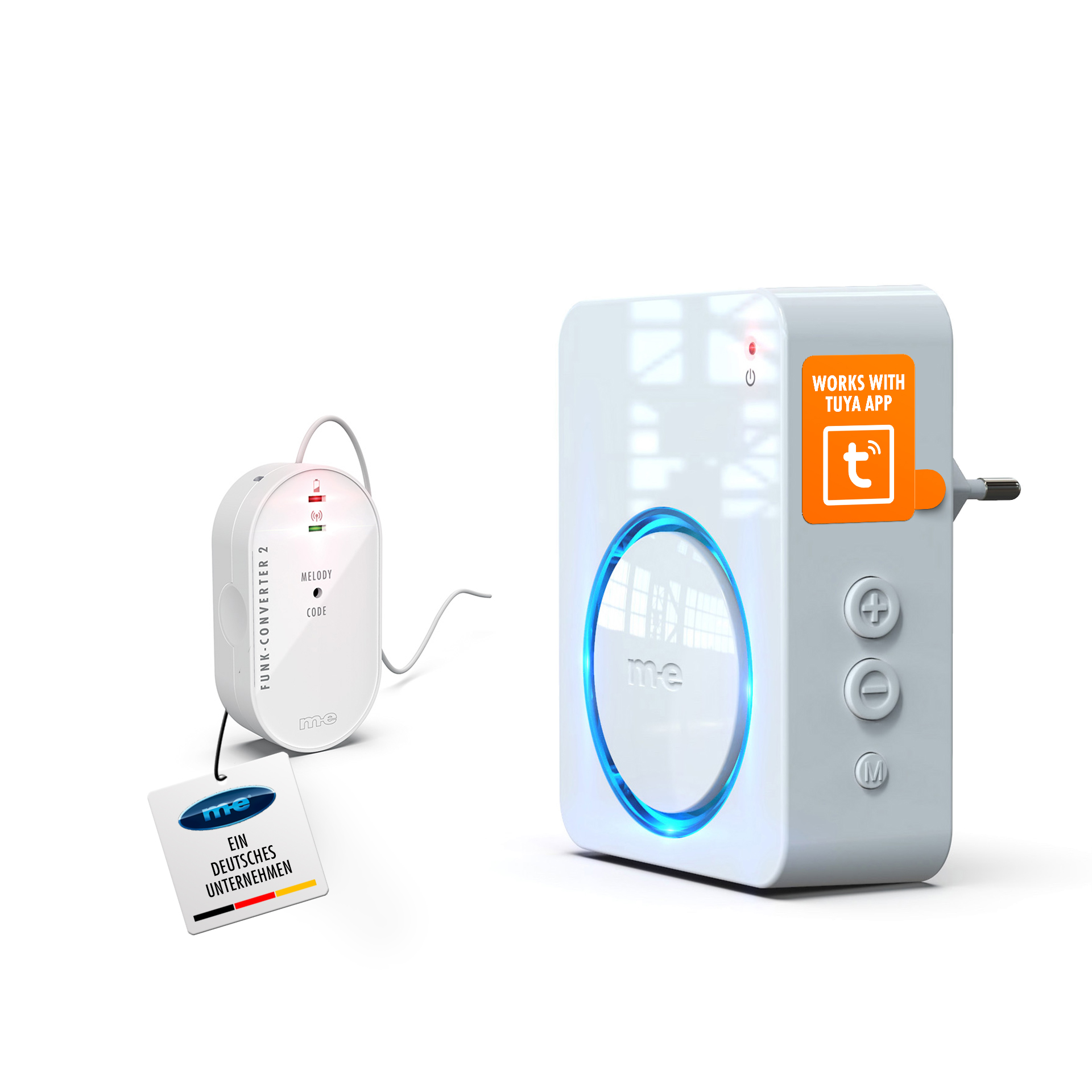 SET: Aus Kabel mach Funk, Mini-Converter mit WIFI Funk-Empfänger für die Steckdose- Meldet Besucher direkt am Gerät und auf Ihrem Smartphone