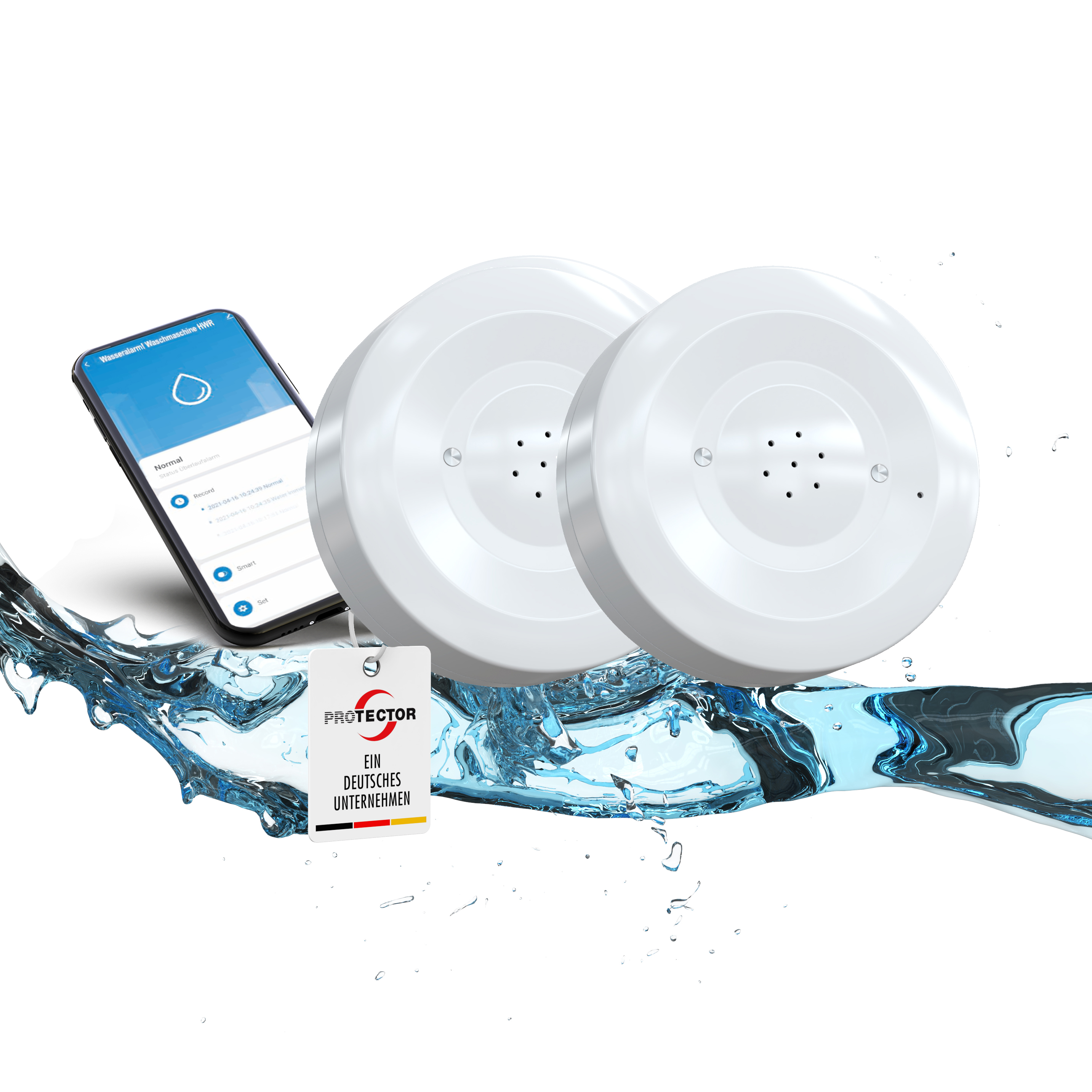 2er-Set WLAN WASSERALARM, rund, 2-fache Sicherheit