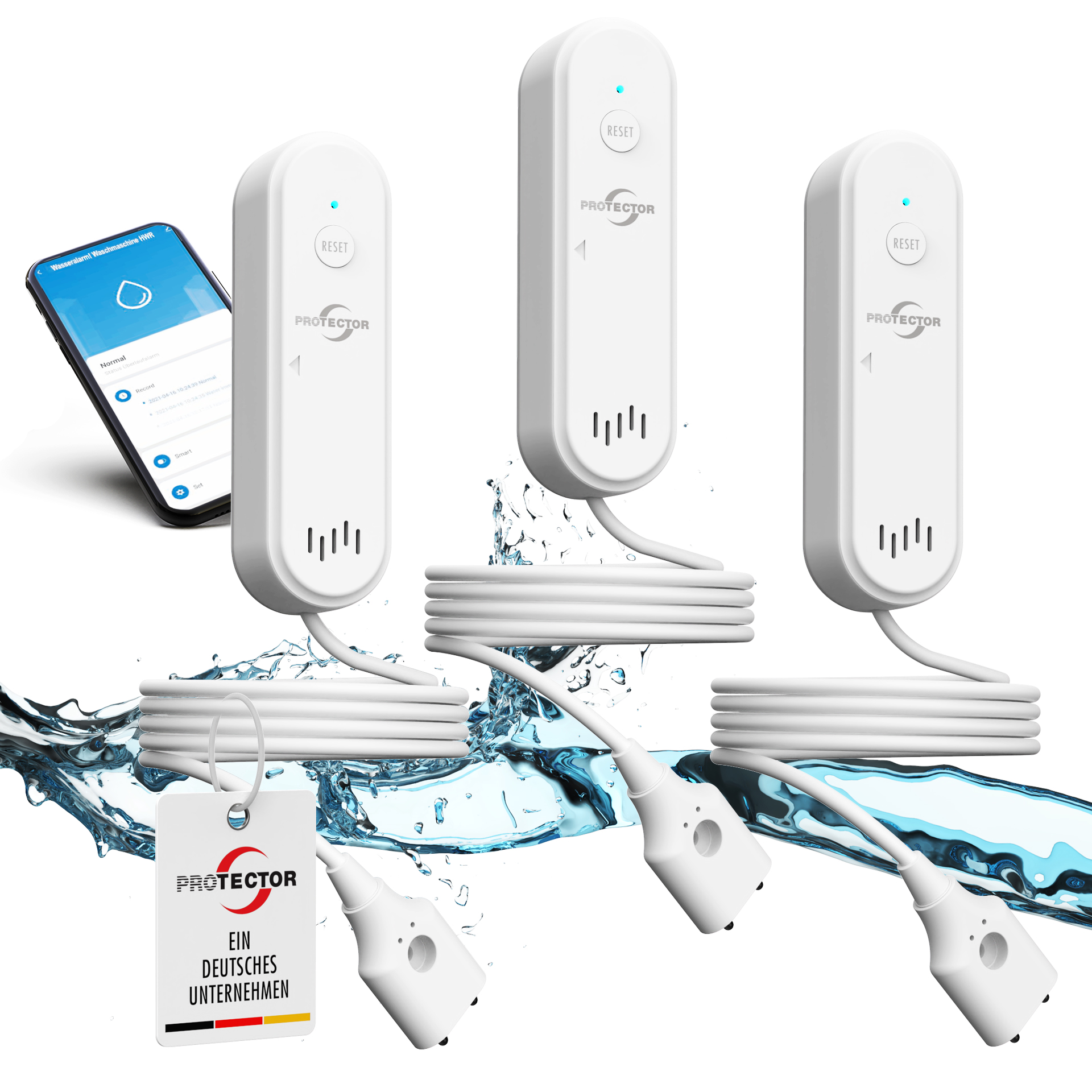 3er-Set WLAN WASSERALARM, 2-fache Sicherheit