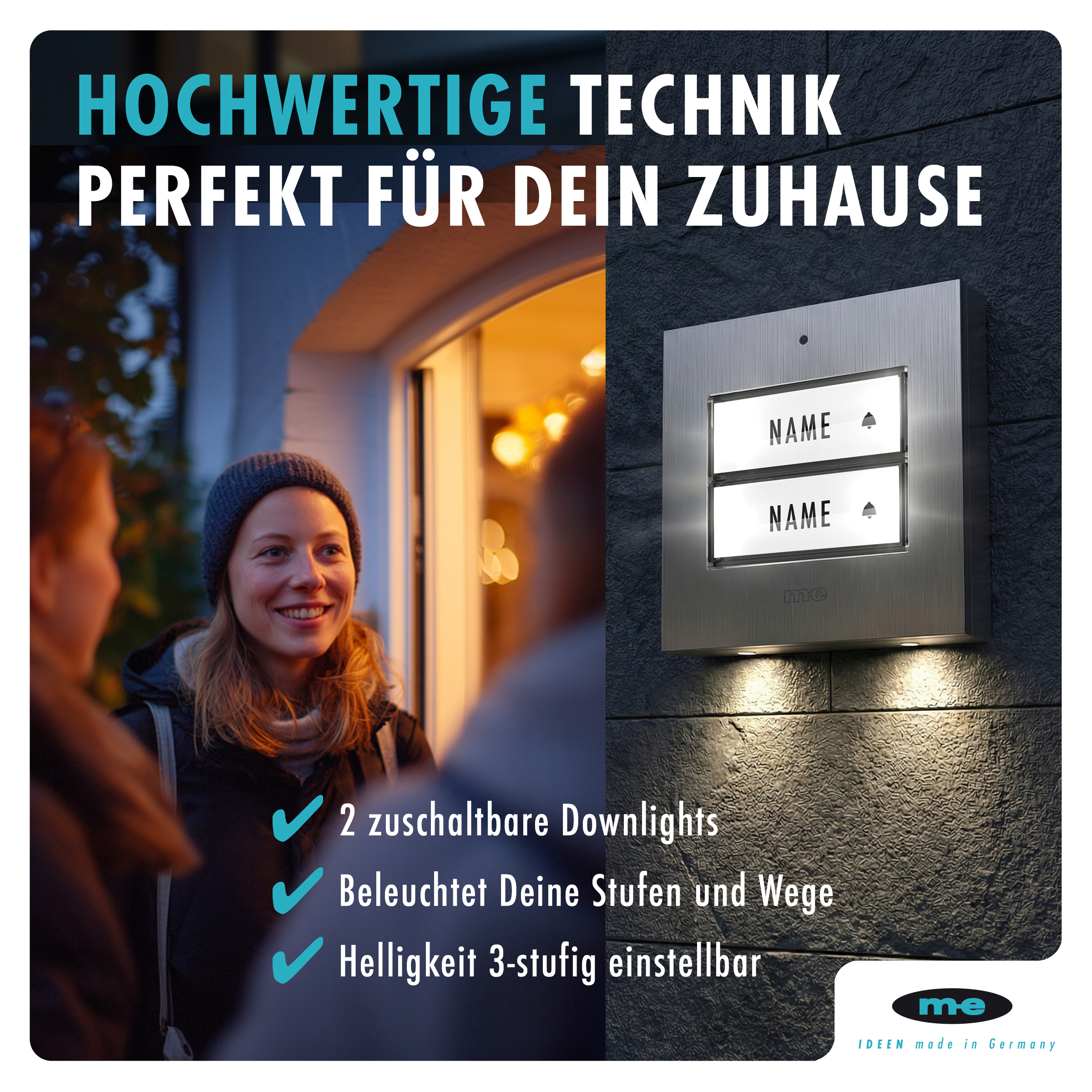 Klingeltaster, beleuchtet 1, 2-Familienh. Edelstahl (AP)