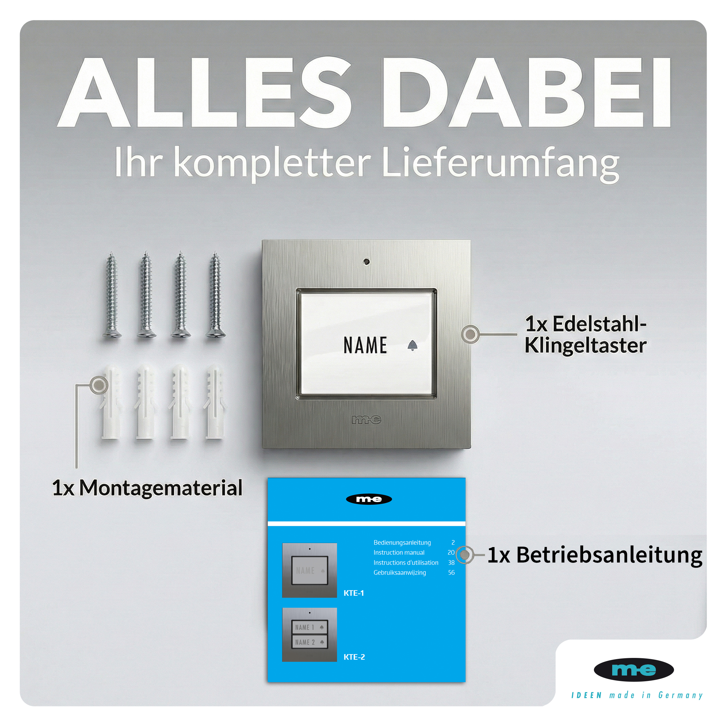 Klingeltaster, beleuchtet 1, 2-Familienh. Edelstahl (AP)