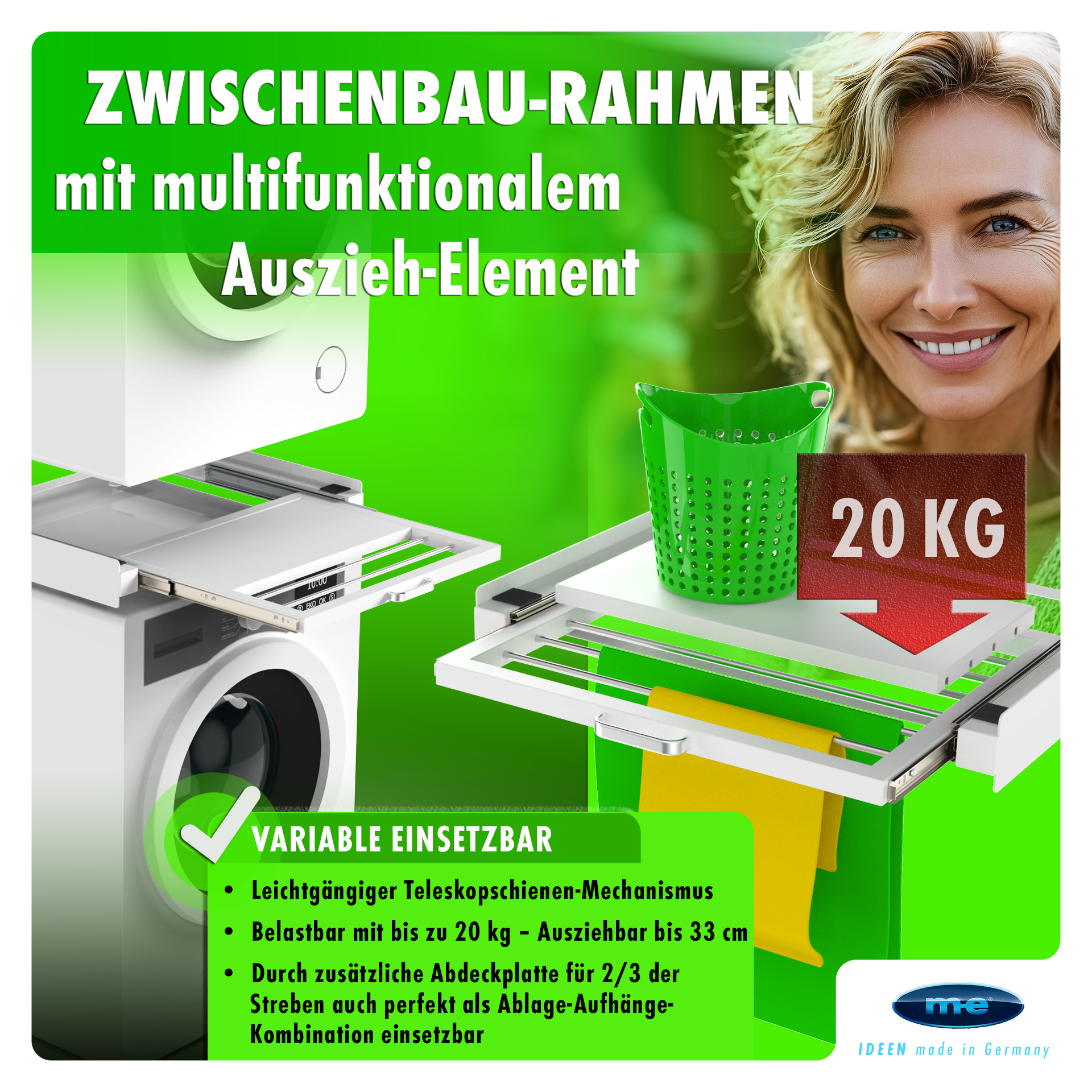 Zwischenbaurahmen/ Waschmaschinenzubehör/ Trocknerzubehör/ Verbindungsrahmen mit Ablage und Wäscheleine / Waschmaschine und Trockner/ Universell Zwischenbaurahmen/ Waschmaschinenzubehör/ Trocknerzubehör/ Verbindungsrahmen mit Ablage und Wäscheleine / Waschmaschine und Trockner/ Universell