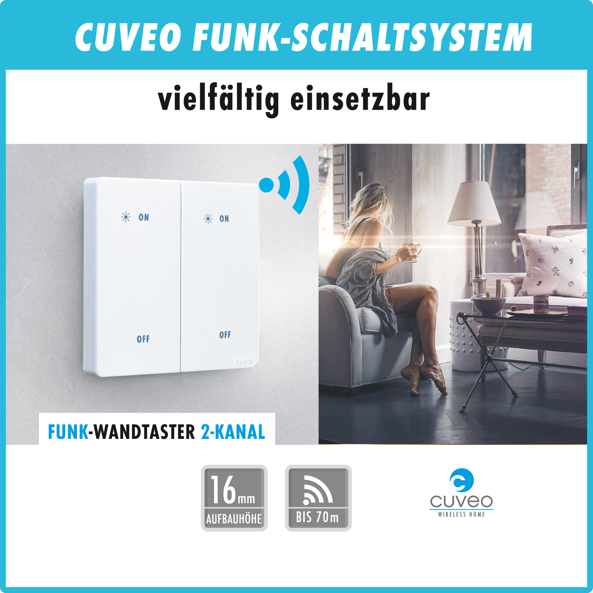 CUVEO Funk-Wandtaster 2-Kanal CUVEO Funk-Wandtaster 2-Kanal