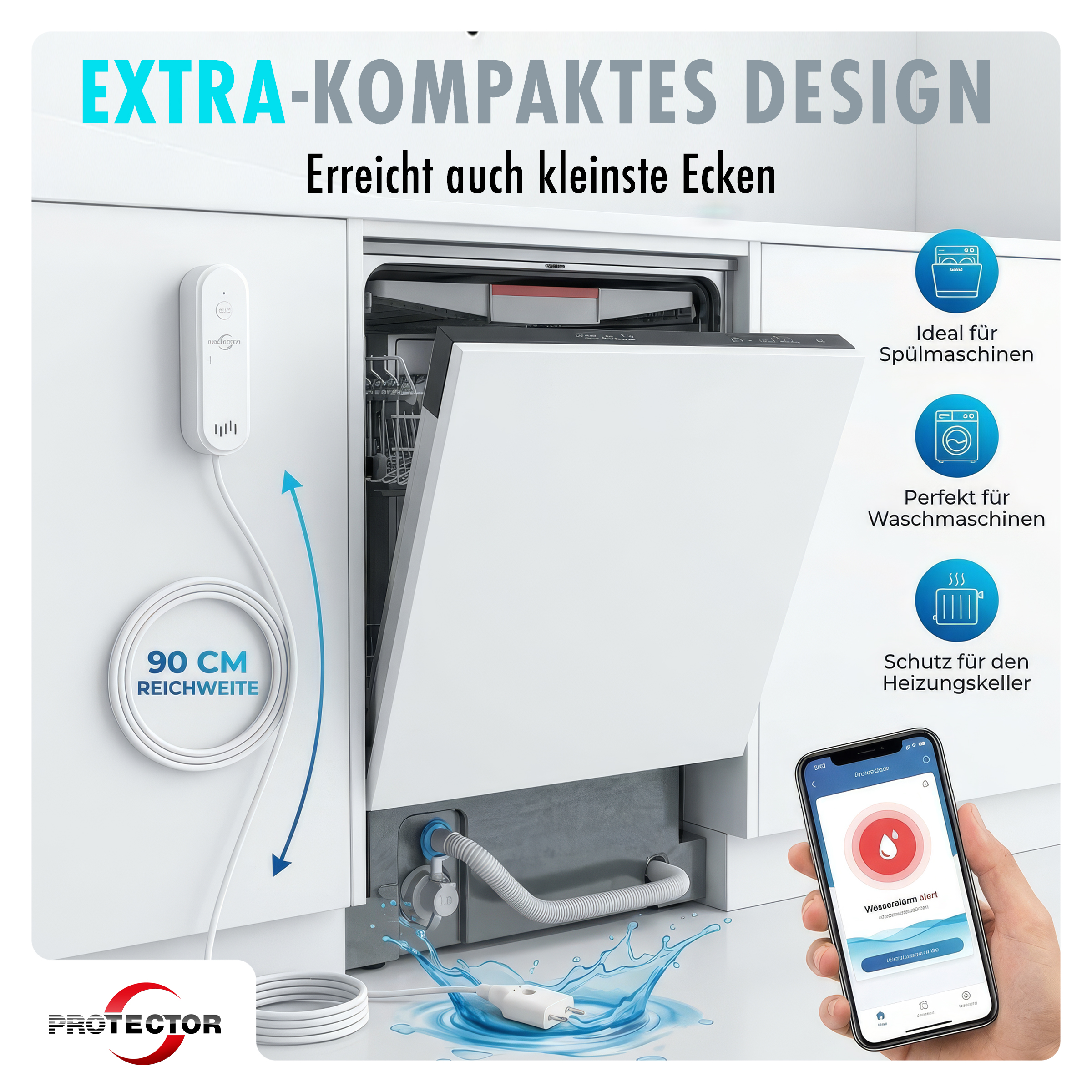 2er-Set WLAN WASSERALARM, mit Kabel, 2-fache Sicherheit
