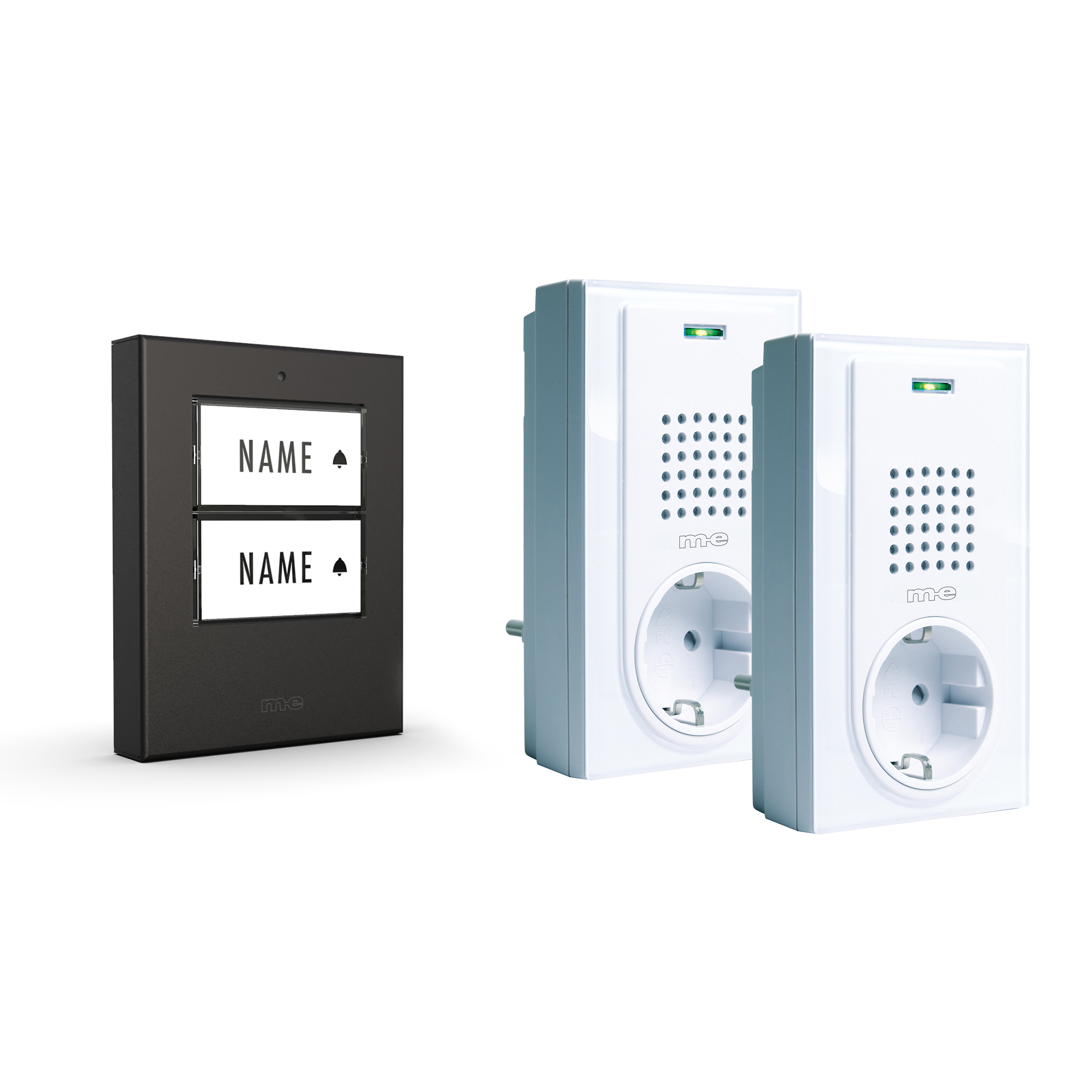 PROMO Funk-Türglocken-Set für 1, 2 oder 3-Fam.-Haus, Sender in silber, anthrazit oder weiß u. Empfänger mit Durchstecker/Steckdose