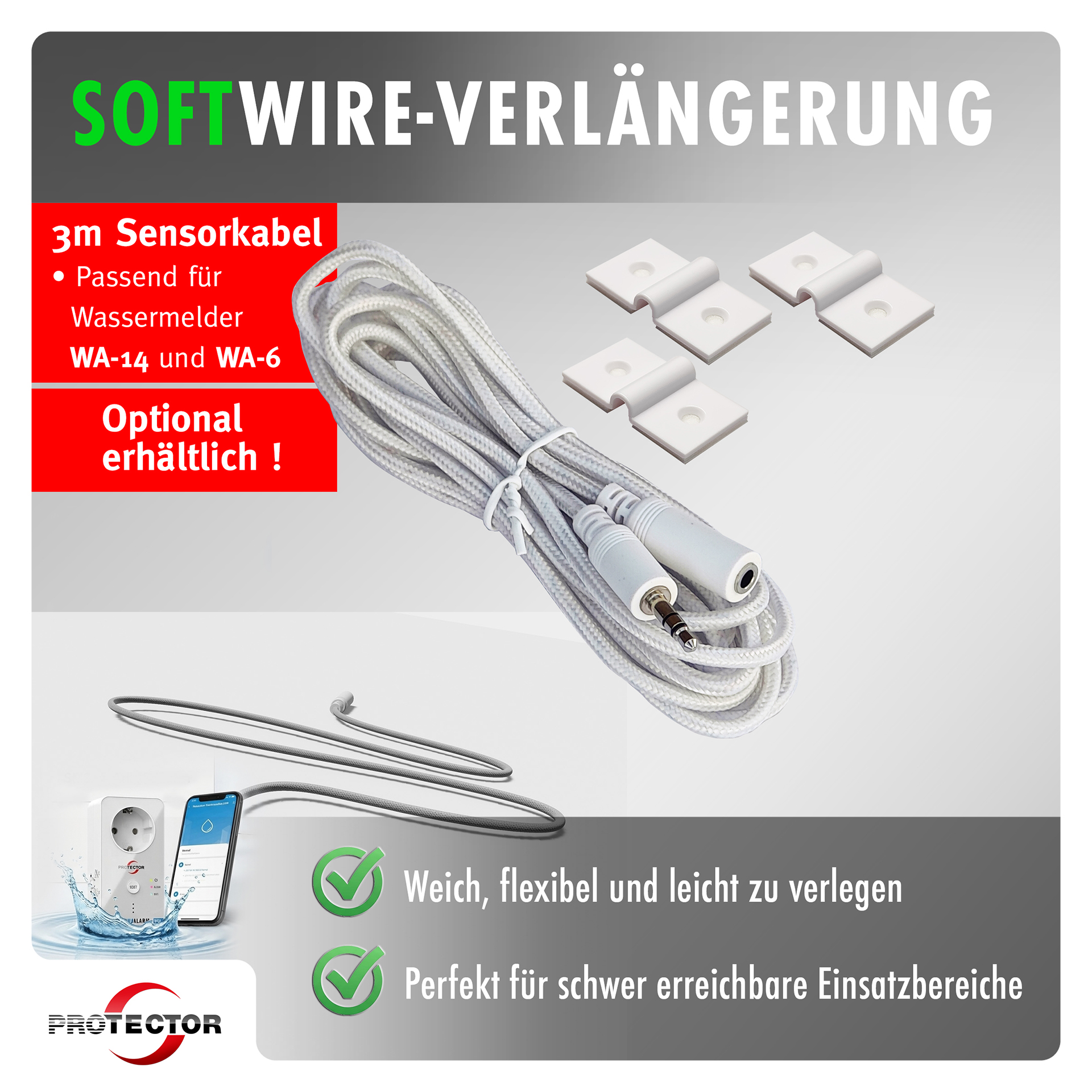 NEU WASSERALARM, mit full-sensitiven Detektor-Kabel, 2-fache Sicherheit