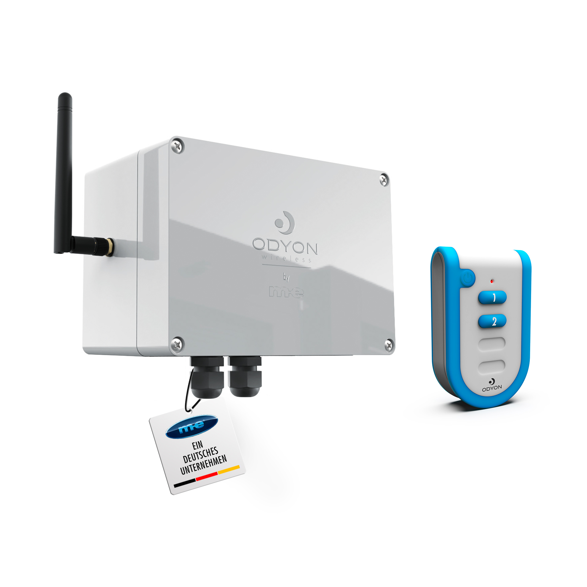 ODYON PRO POWER-SET 2: Wandempfänger 2-Kanal wahlweise 230V oder 24V + Handsender 2-Kanal + Stab-Antenne