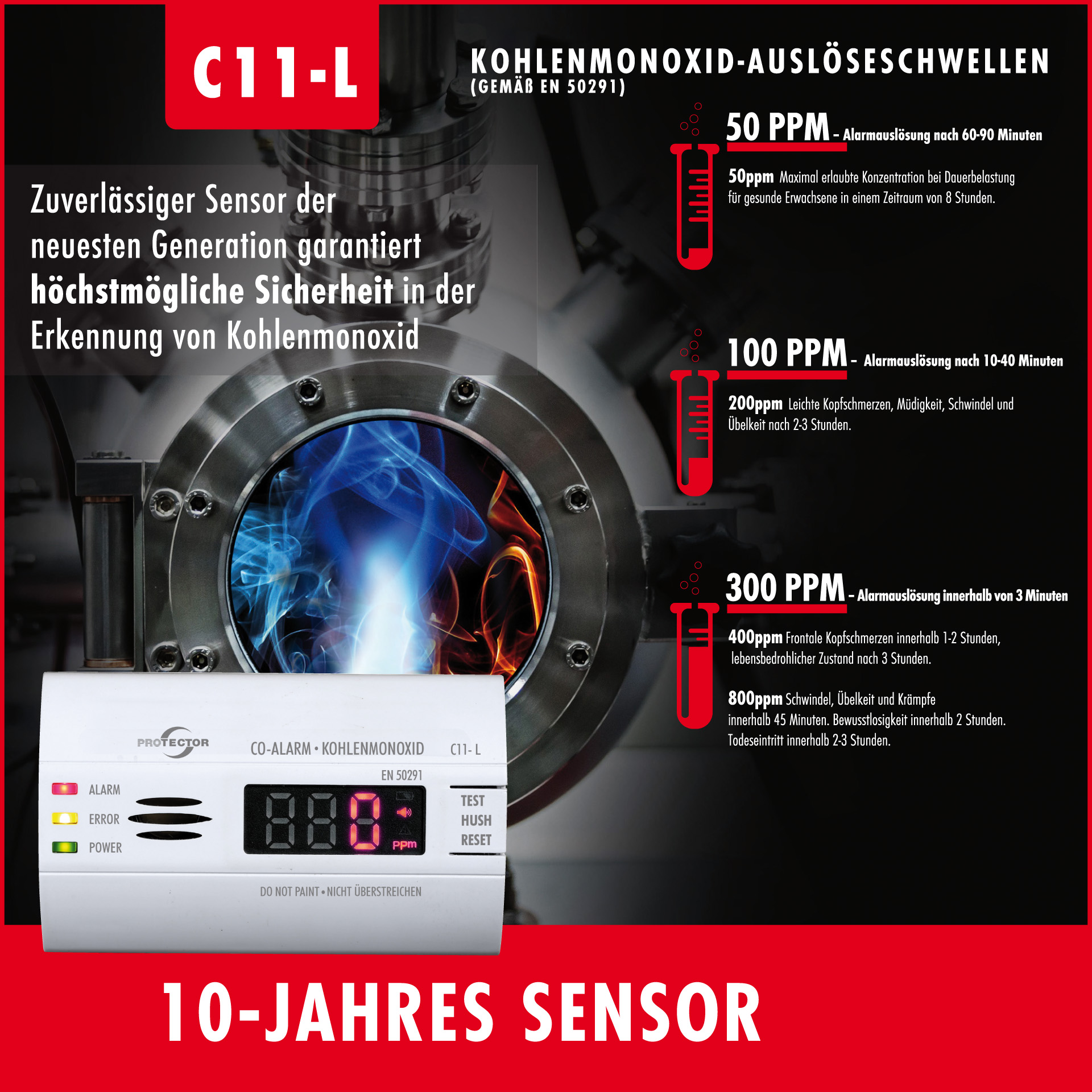 CO-Gasmelder mit LED Anzeige CO-Gasmelder mit LED Anzeige