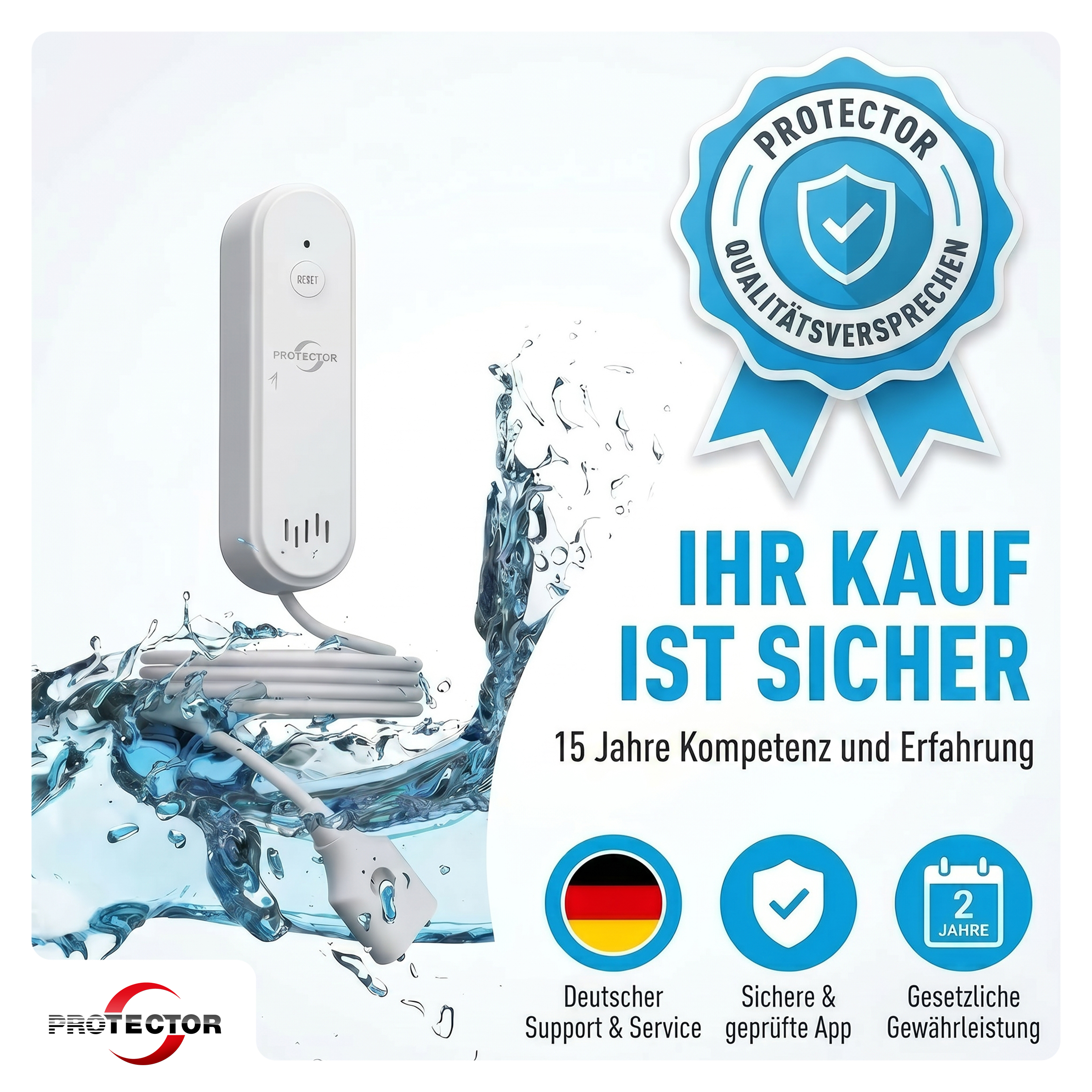 2er-Set WLAN WASSERALARM, mit Kabel, 2-fache Sicherheit