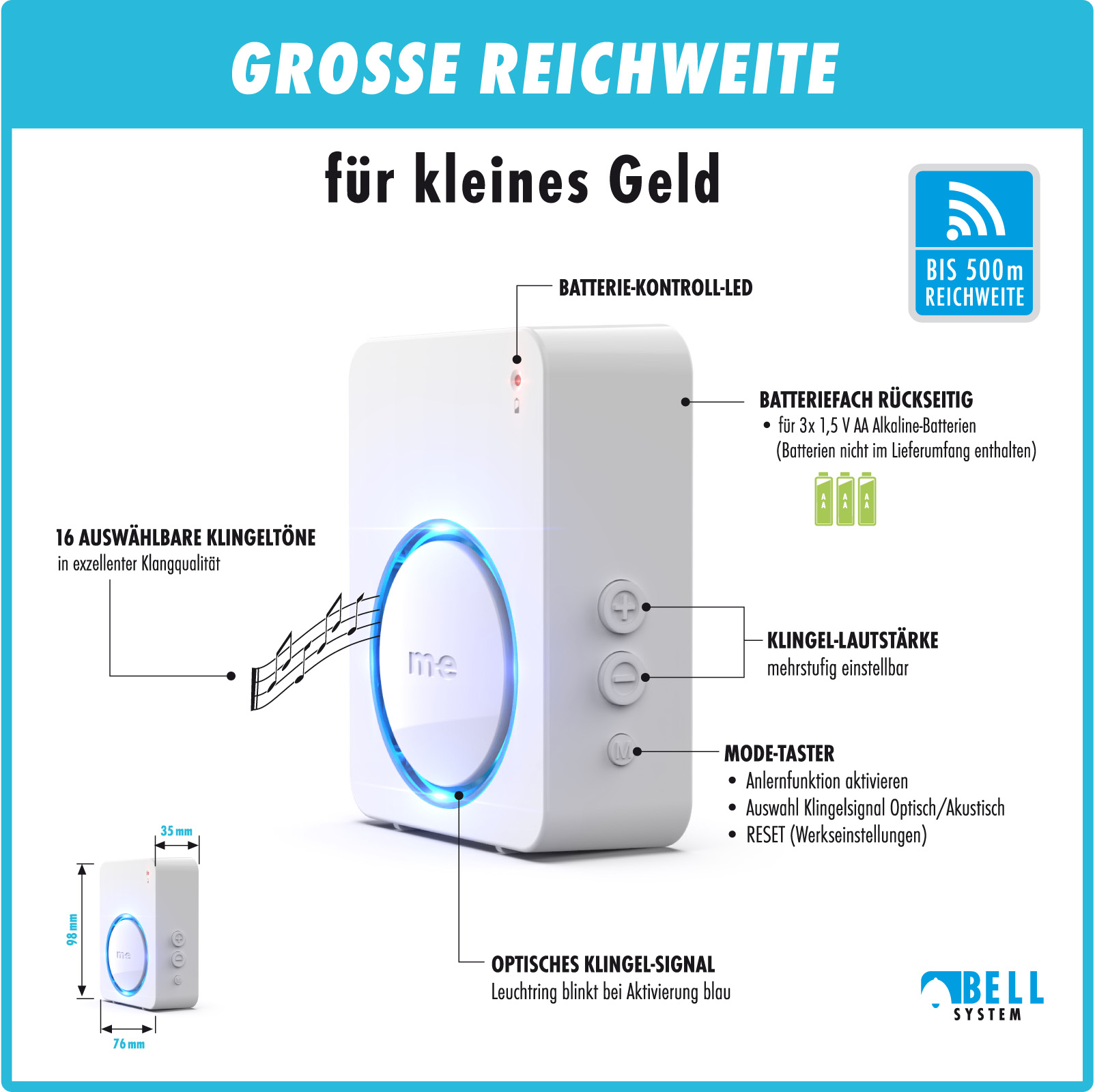 Funk-Türklingel-Set BELL-522-BO-EA – Kabellose Türklingel für 2 Familienhäuser, batteriebetriebene Funkklingel mit Empfänger & Sender in Edelstahl anthrazit. Funk-Türklingel-Set BELL-522-BO-EA – Kabellose Türklingel für 2 Familienhäuser, batteriebetriebene Funkklingel mit Empfänger & Sender in Edelstahl anthrazit.