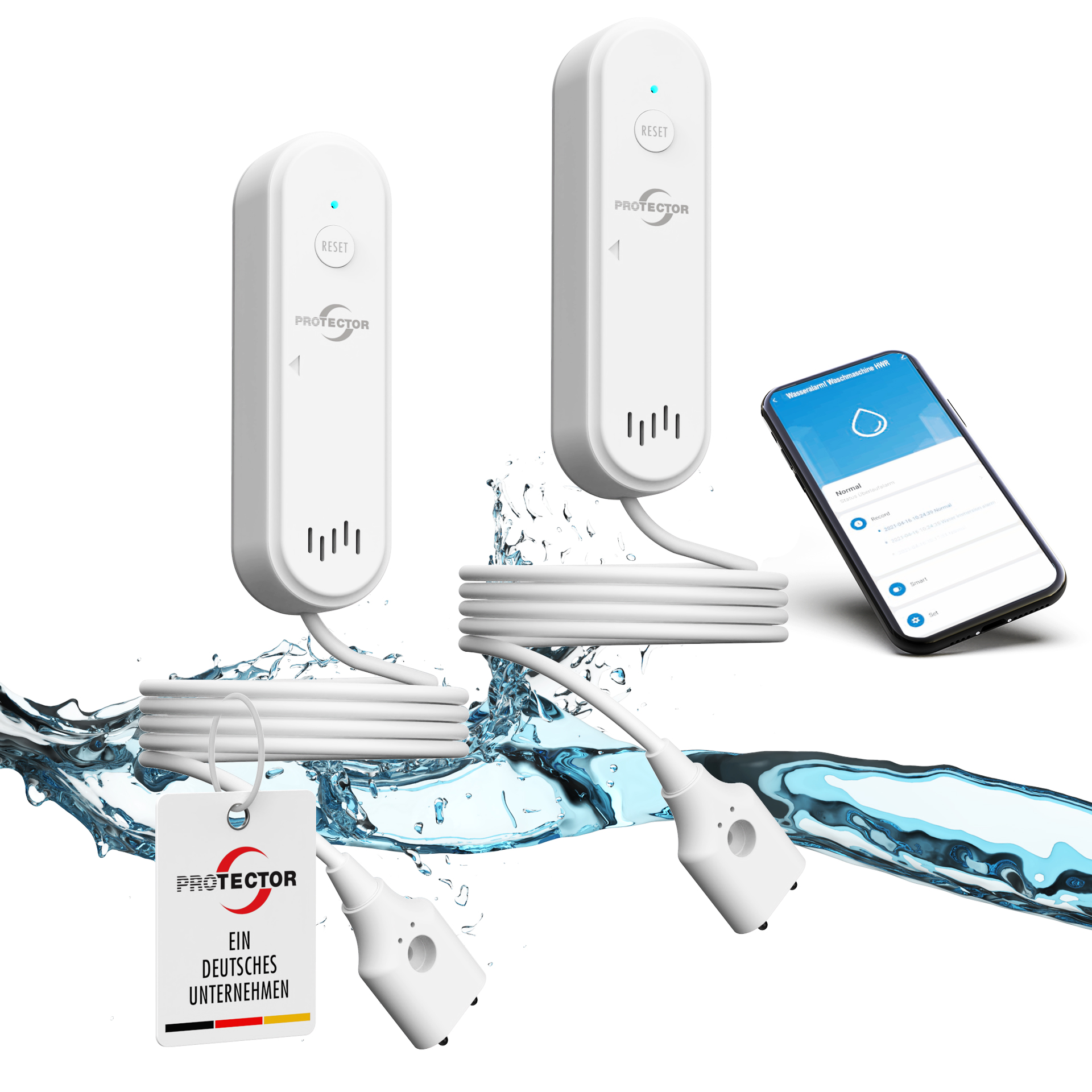 2er-Set WLAN WASSERALARM, mit Kabel, 2-fache Sicherheit