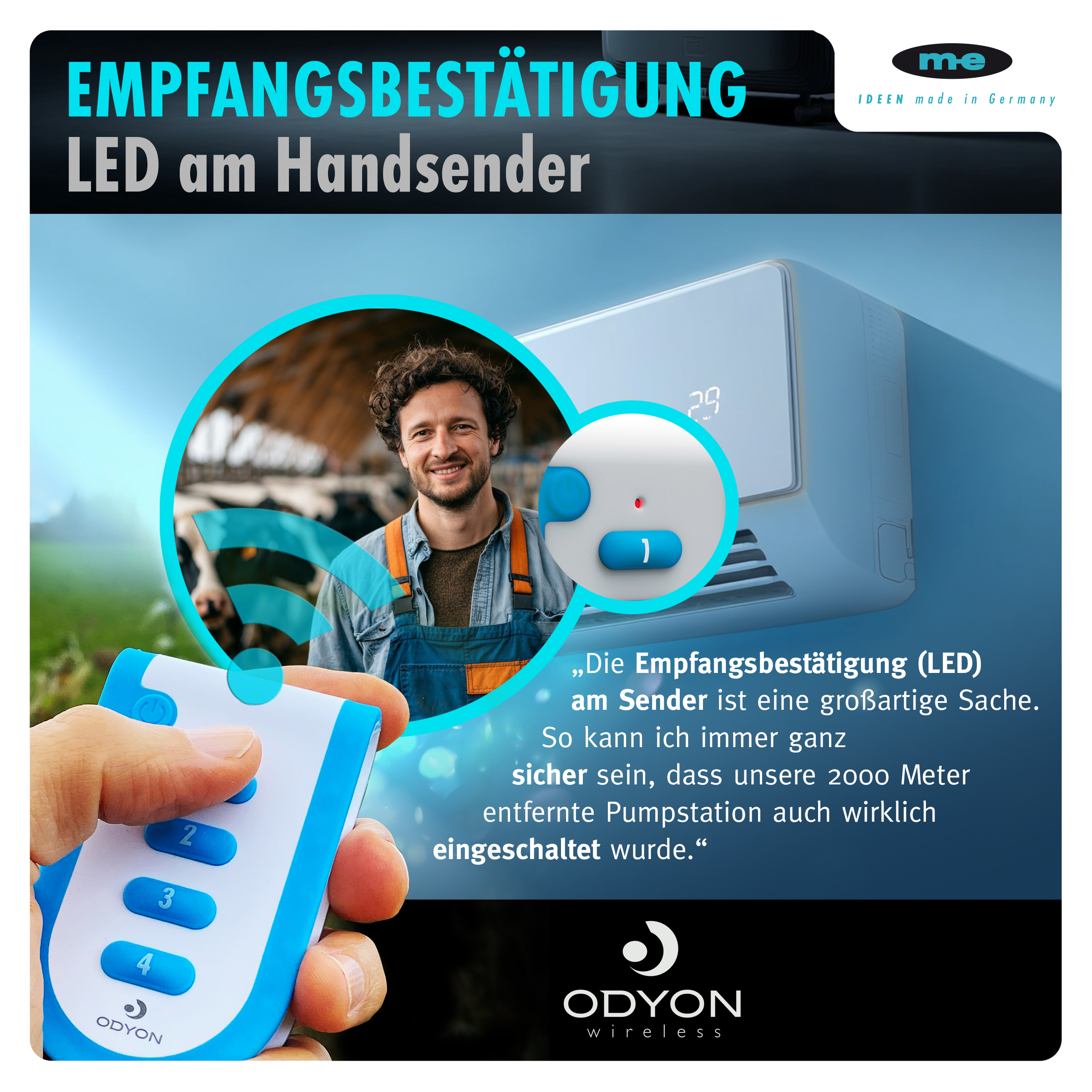ODYON PRO Funk-Handsender/Fernbedienung mit Empfangskontrolle, 1-/2-/4-Kanal, bis 1.000m Reichweite