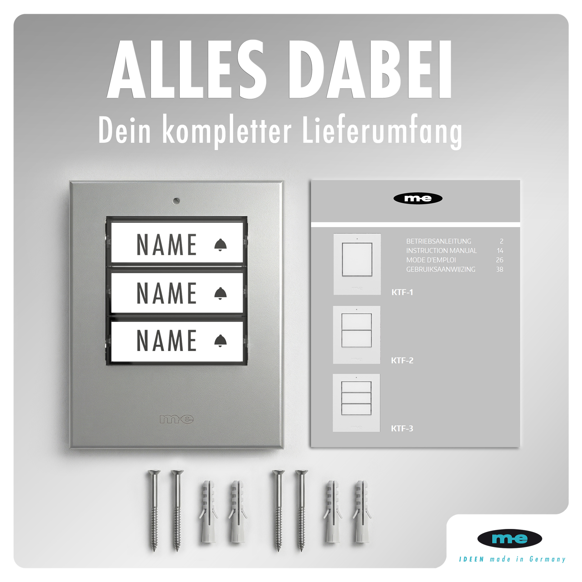 Klingeltaster, beleuchtet 1, 2, 3-Familienh. Kunststoff oder Edelstahl (AP)