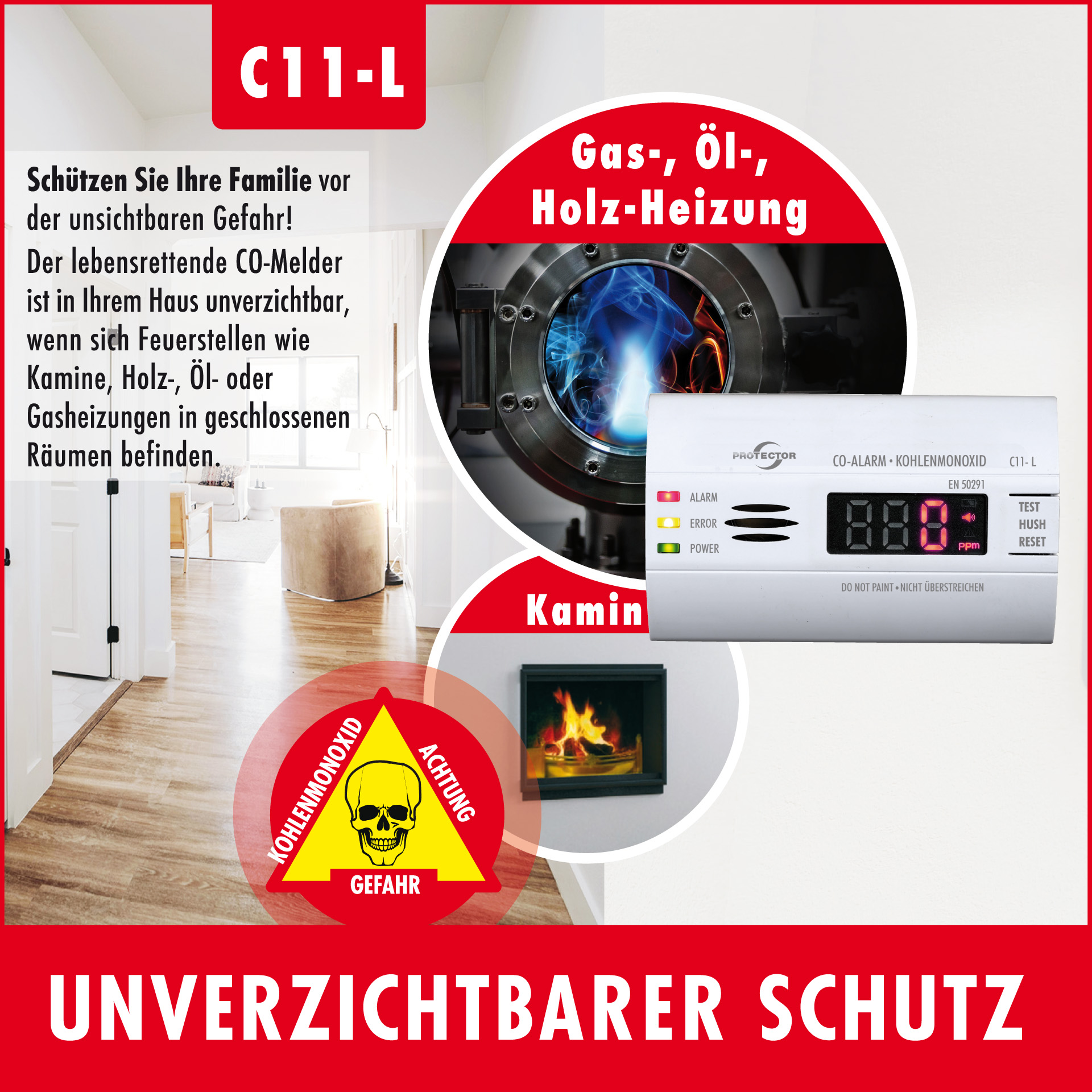 CO-Gasmelder mit LED Anzeige CO-Gasmelder mit LED Anzeige