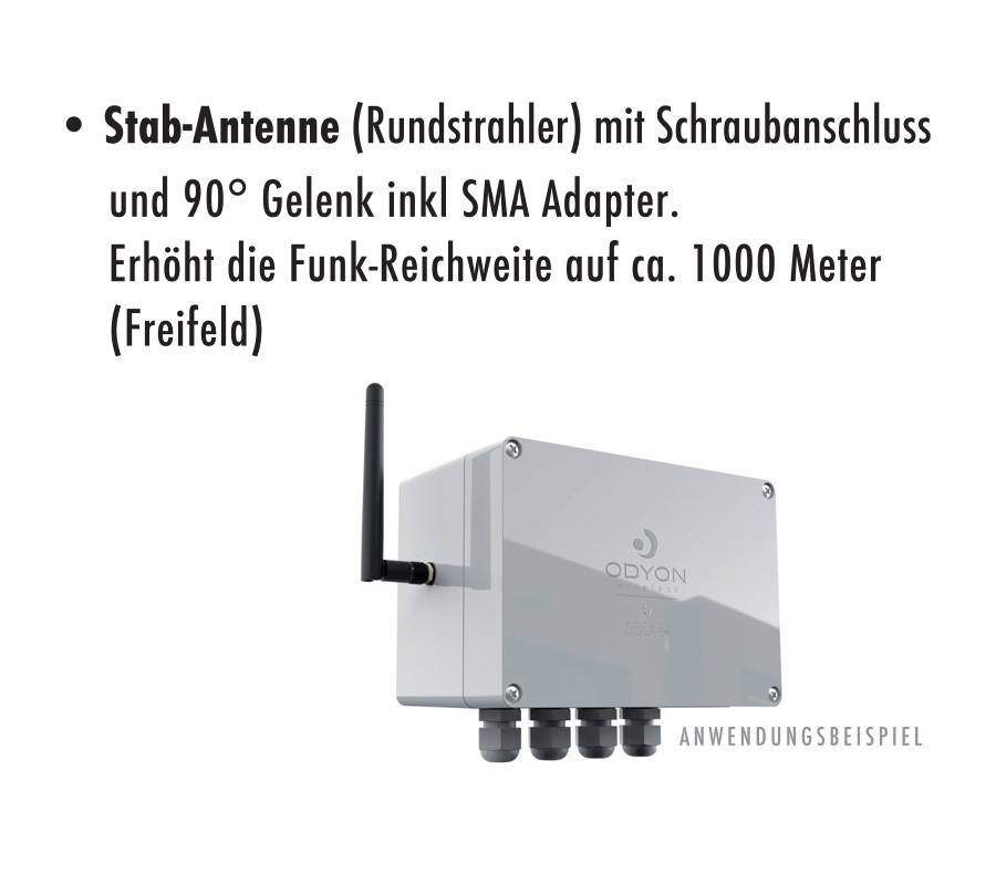 ODYON-Stab-Antenne-Beispiel ODYON PRO Universal-Stab-Antenne für Geräte im 868 MHz-Band, Reichweite max. 1.000m
