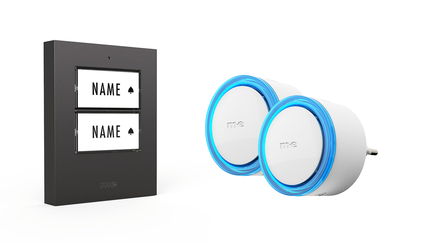 Funk-Türklingel-Set BELL-572-A – Kabellose Türklingel für 2 Familienhäuser, netzbetriebene Funkklingel mit Empfänger & Sender in Kunststoff anthrazit.