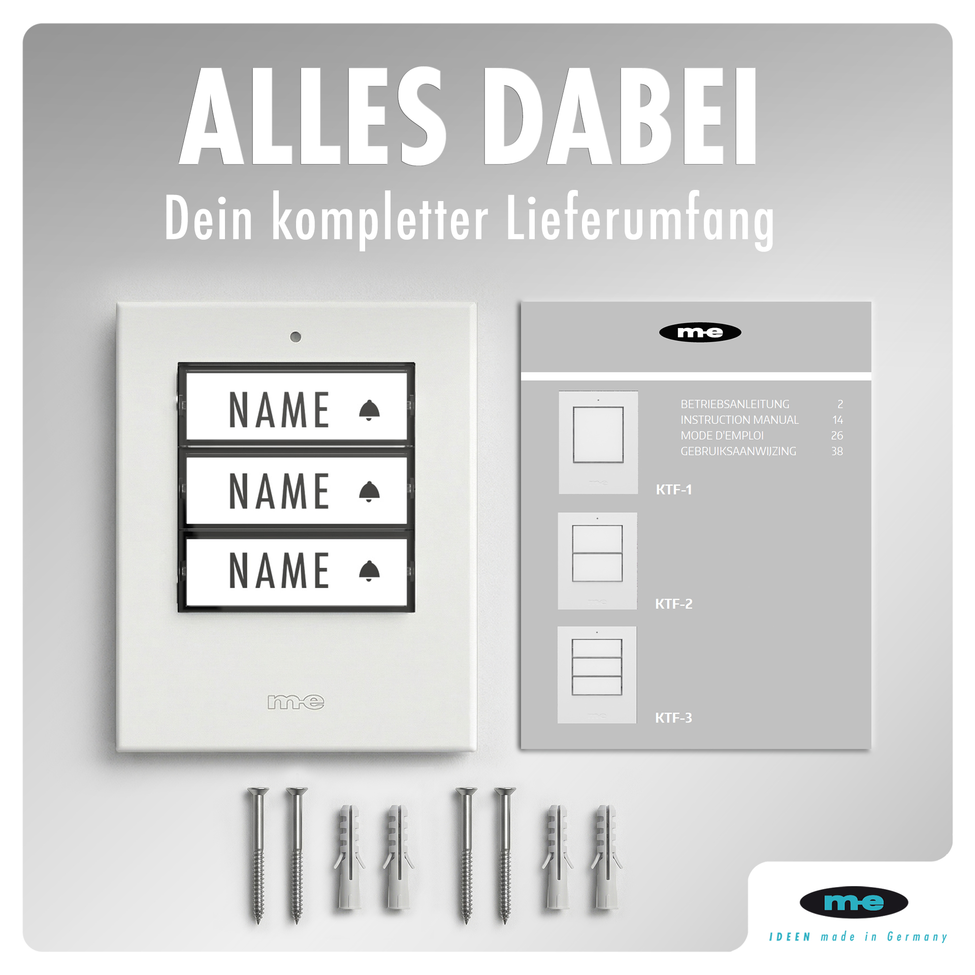 Klingeltaster, beleuchtet 1, 2, 3-Familienh. Kunststoff oder Edelstahl (AP)