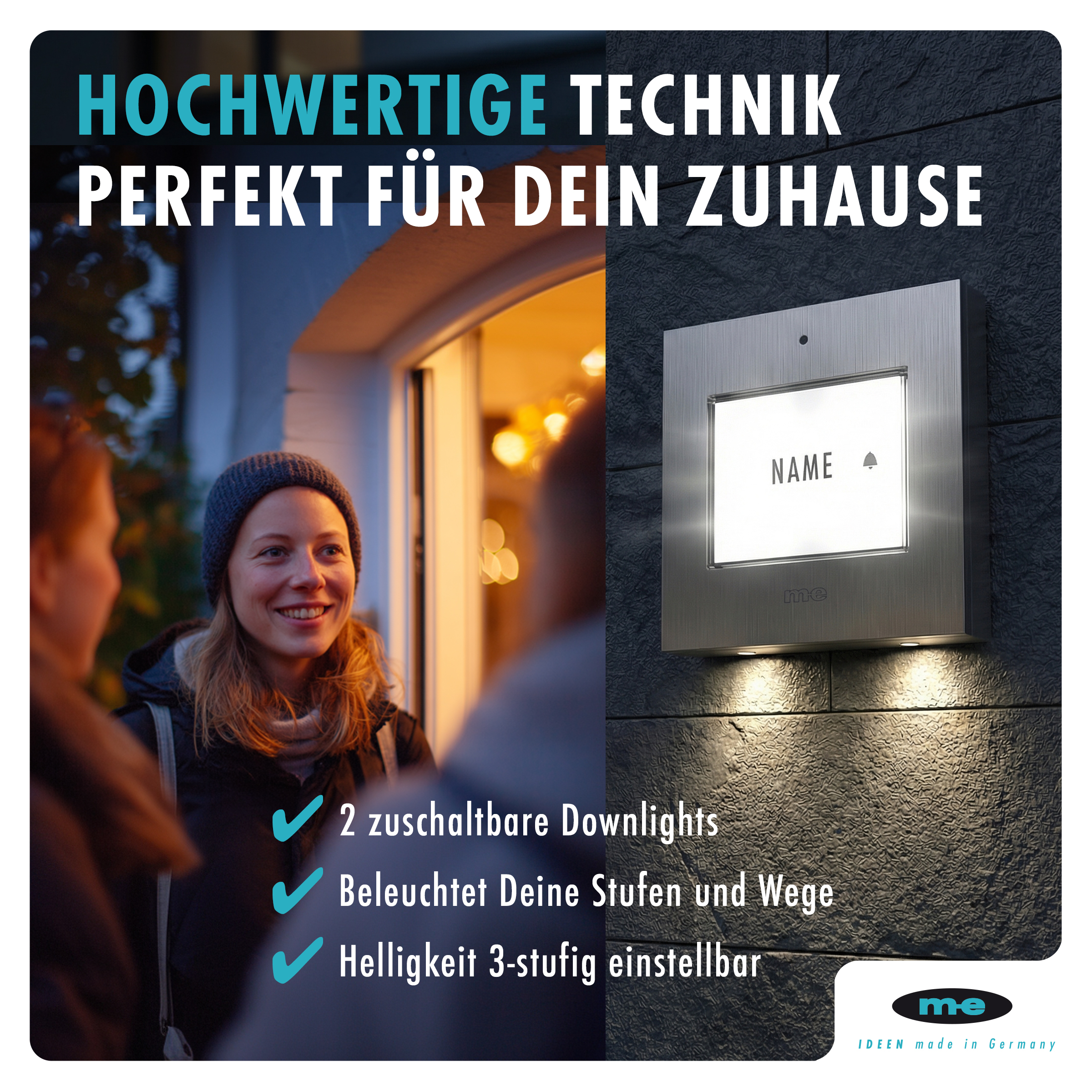 Klingeltaster, beleuchtet 1, 2-Familienh. Edelstahl (AP)