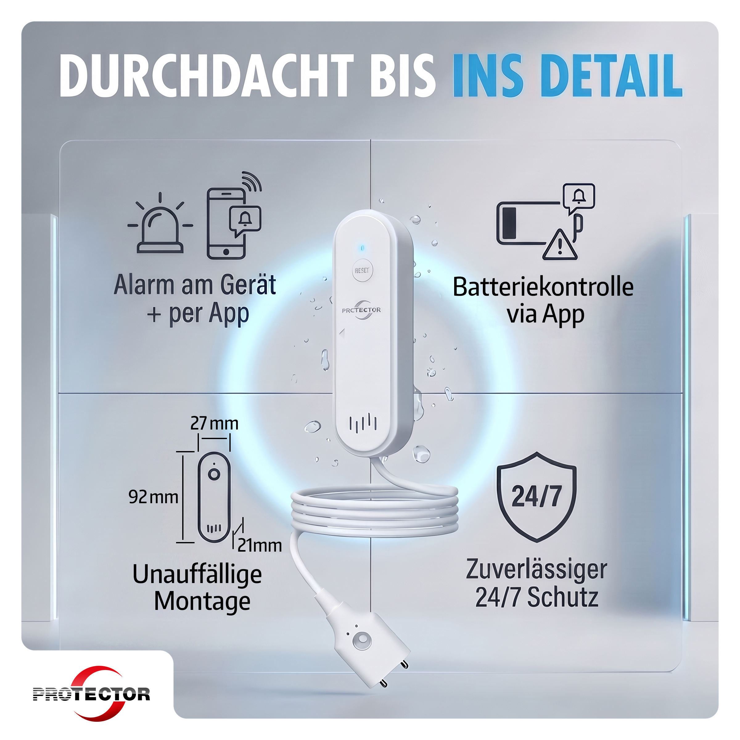 2er-Set WLAN WASSERALARM, mit Kabel, 2-fache Sicherheit