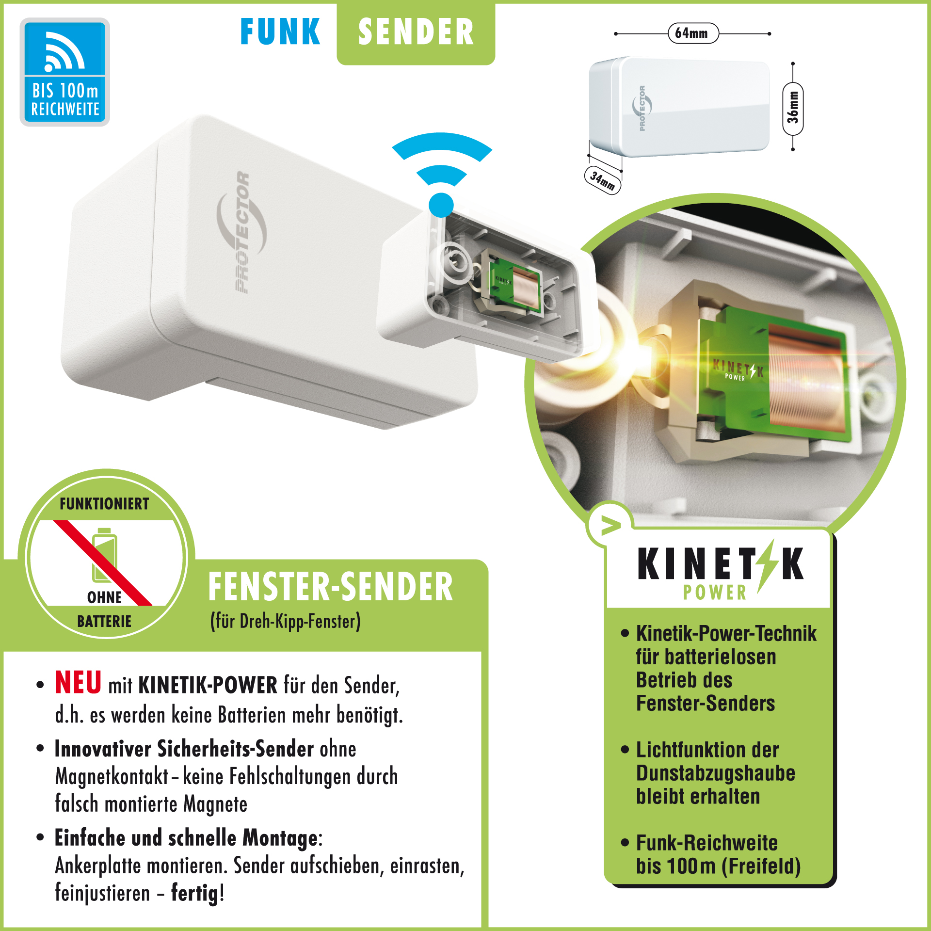 Funk-Abluftsteuerung THERMO mit Kinetik-Fenstersender