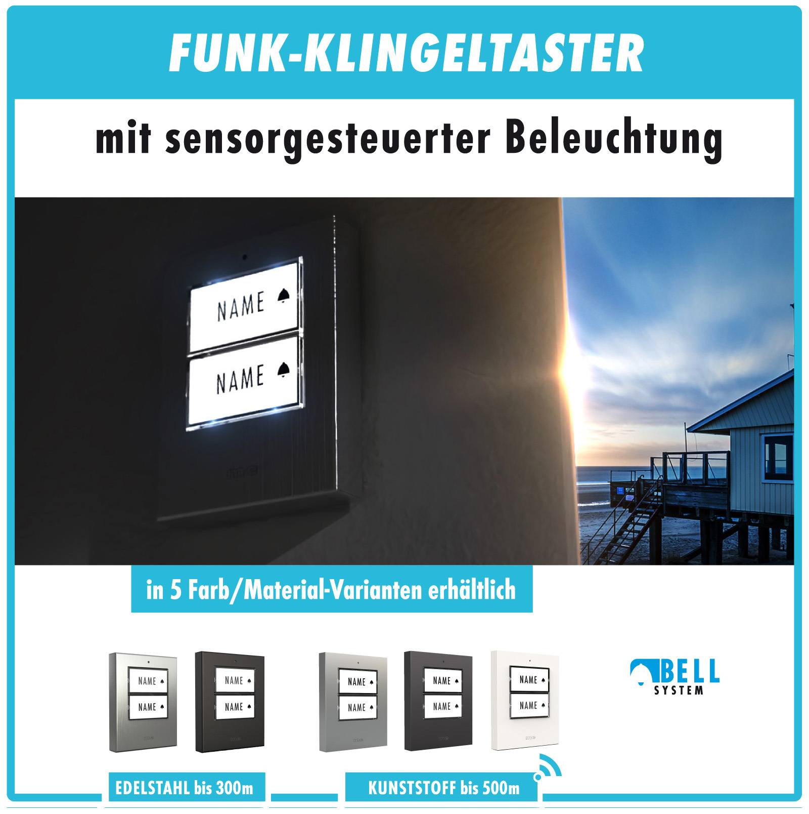 Funk-Türklingel-Set BELL-522-BO-EA – Kabellose Türklingel für 2 Familienhäuser, batteriebetriebene Funkklingel mit Empfänger & Sender in Edelstahl anthrazit. Funk-Türklingel-Set BELL-522-BO-EA – Kabellose Türklingel für 2 Familienhäuser, batteriebetriebene Funkklingel mit Empfänger & Sender in Edelstahl anthrazit.
