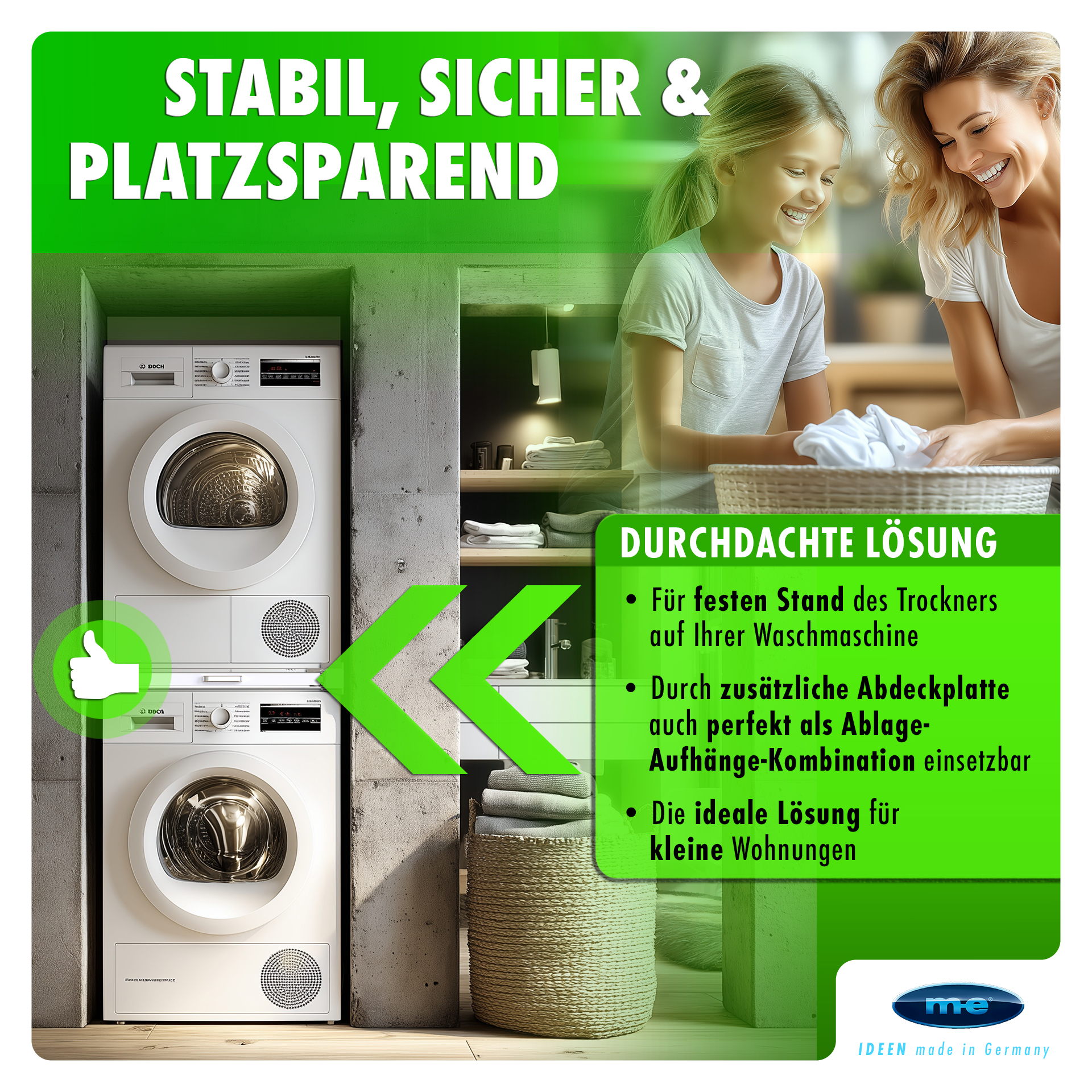 Zwischenbaurahmen/ Waschmaschinenzubehör/ Trocknerzubehör/ Verbindungsrahmen mit Ablage und Wäscheleine / Waschmaschine und Trockner/ Universell Zwischenbaurahmen/ Waschmaschinenzubehör/ Trocknerzubehör/ Verbindungsrahmen mit Ablage und Wäscheleine / Waschmaschine und Trockner/ Universell