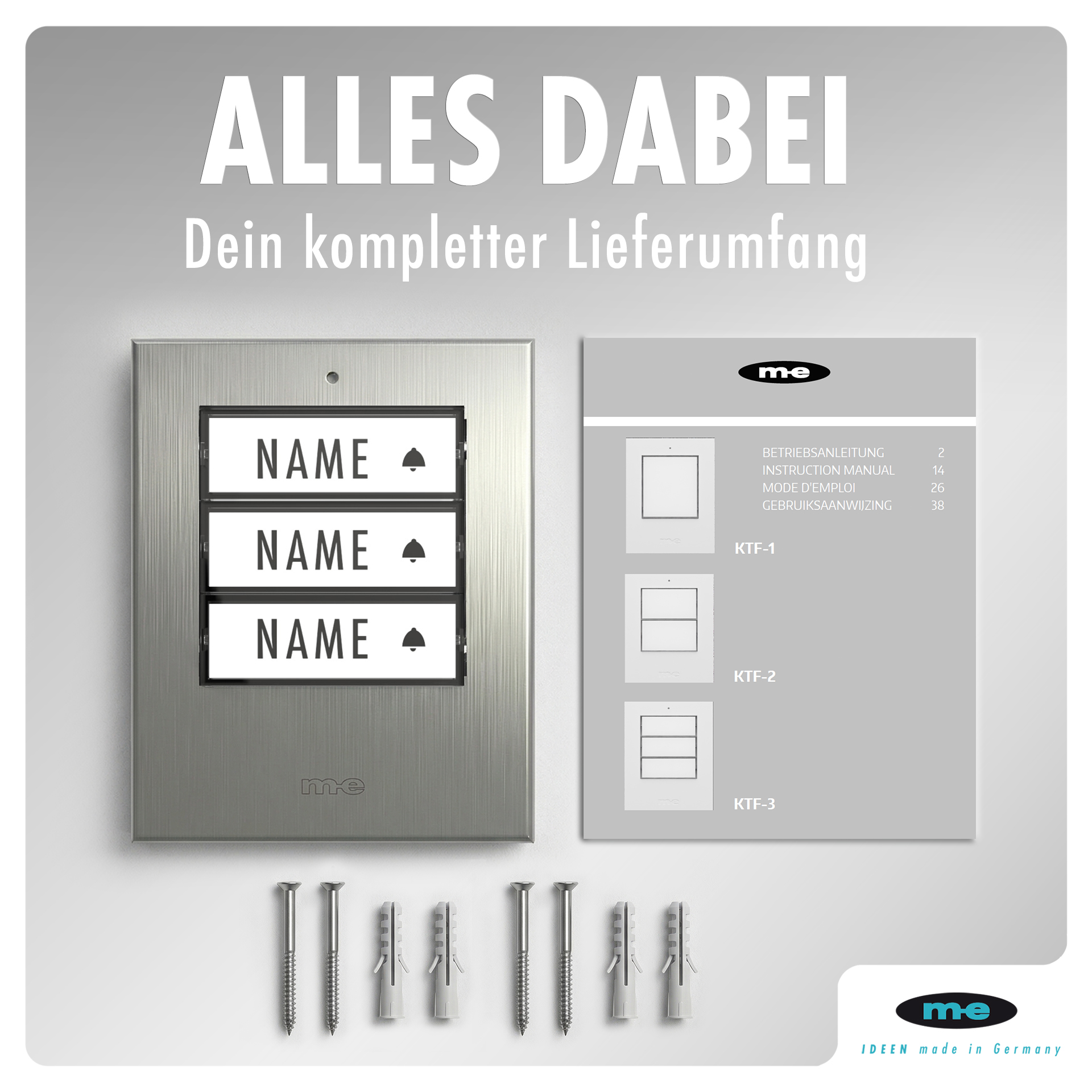 Klingeltaster, beleuchtet 1, 2, 3-Familienh. Kunststoff oder Edelstahl (AP)