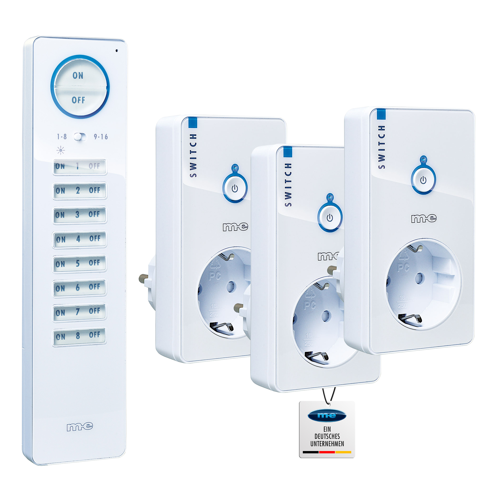 Starterset 1, Funk-Fernbedienung + 3x Steckdosen Schalter, wahlweise in Farbe weiß oder schwarz