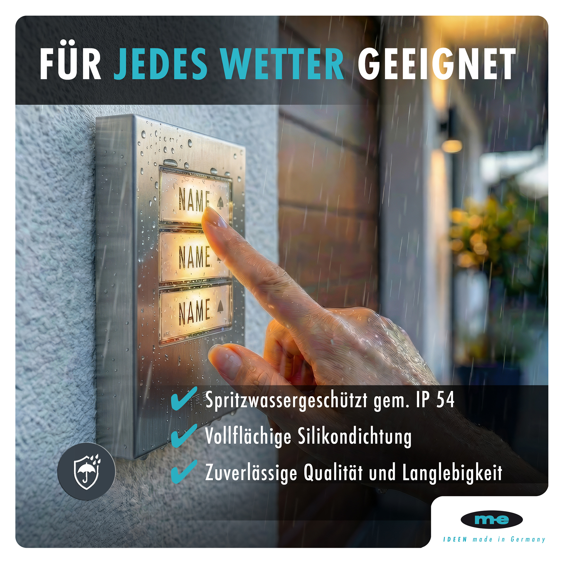 Klingeltaster, beleuchtet 1, 2, 3-Familienh. Kunststoff oder Edelstahl (AP)